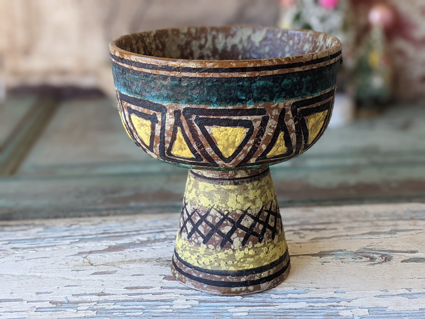 1950s Aldo Londi For Bitossi MCM Signed Lava Glaze Pedestal Bowl !! Italian Ceramics !! Amazing Vintage Gifts !!