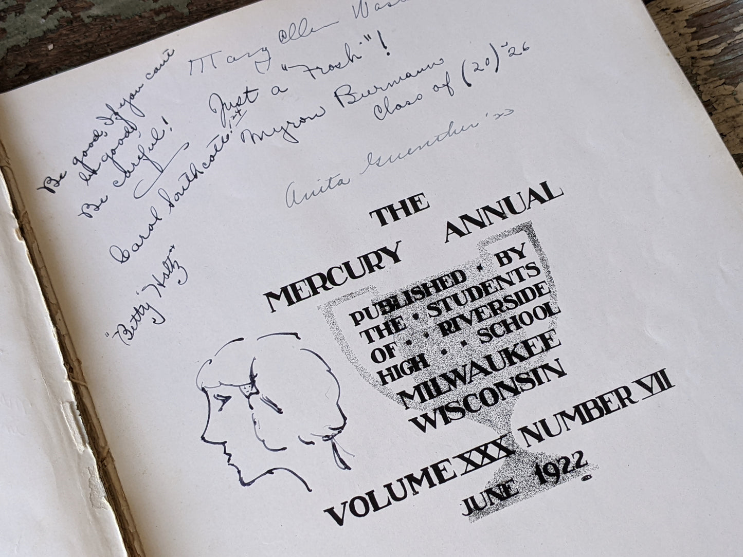 1922 The Mercury High School Yearbook Milwaukee Owned by Marcella Steel over 100 years old !! Amazing Historical Gifts & Collectibles !!