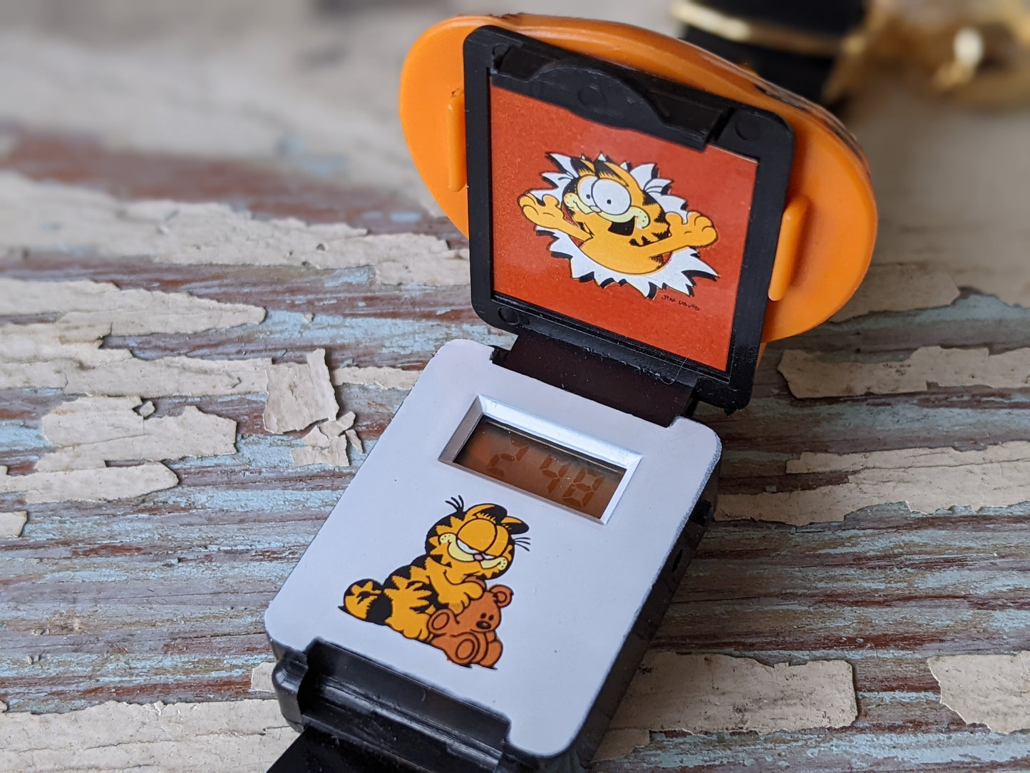 1978 Garfield !! NOS !! Flip-It LCD Quartz Watch w New Battery Installed !! Amazing Retro Gifts & Collectibles