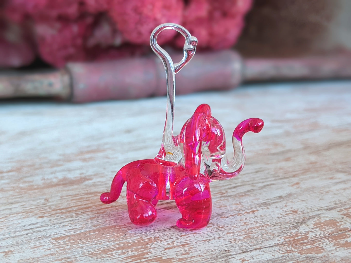 Vintage Hand-Pulled Glass Elephant Murano Style Italian Handmade Glass Adorable !! One-Of-A-Kind Joyful Vintage Gifts !!