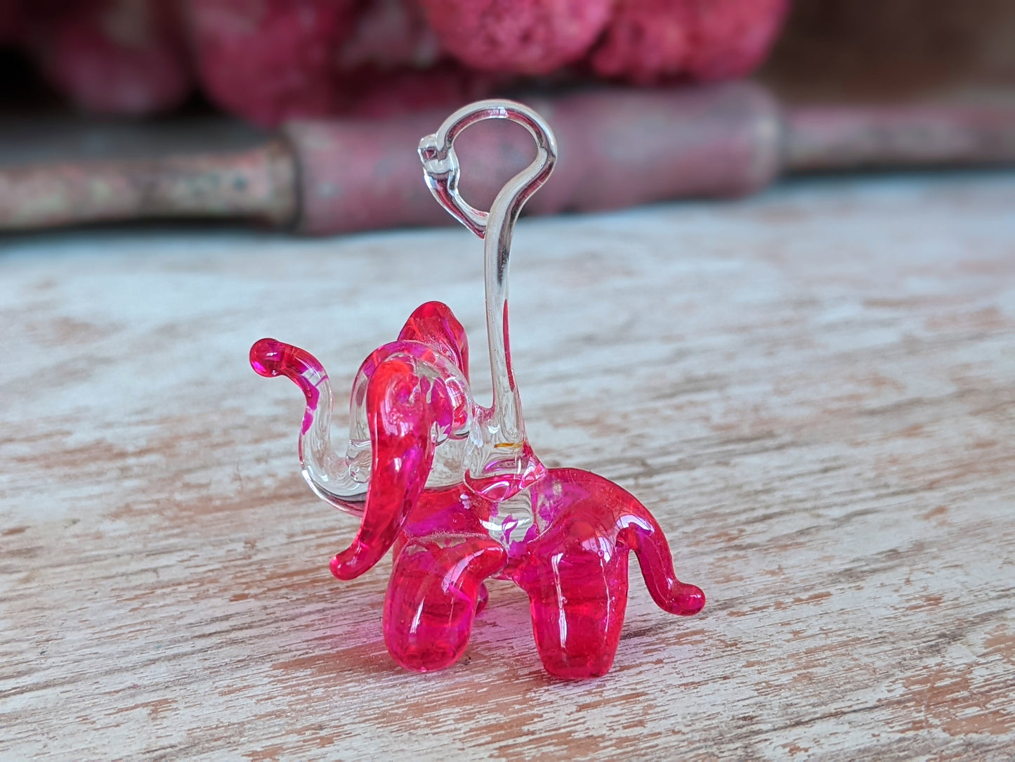 Vintage Hand-Pulled Glass Elephant Murano Style Italian Handmade Glass Adorable !! One-Of-A-Kind Joyful Vintage Gifts !!