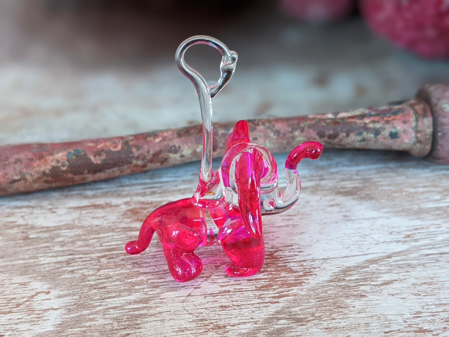 Vintage Hand-Pulled Glass Elephant Murano Style Italian Handmade Glass Adorable !! One-Of-A-Kind Joyful Vintage Gifts !!