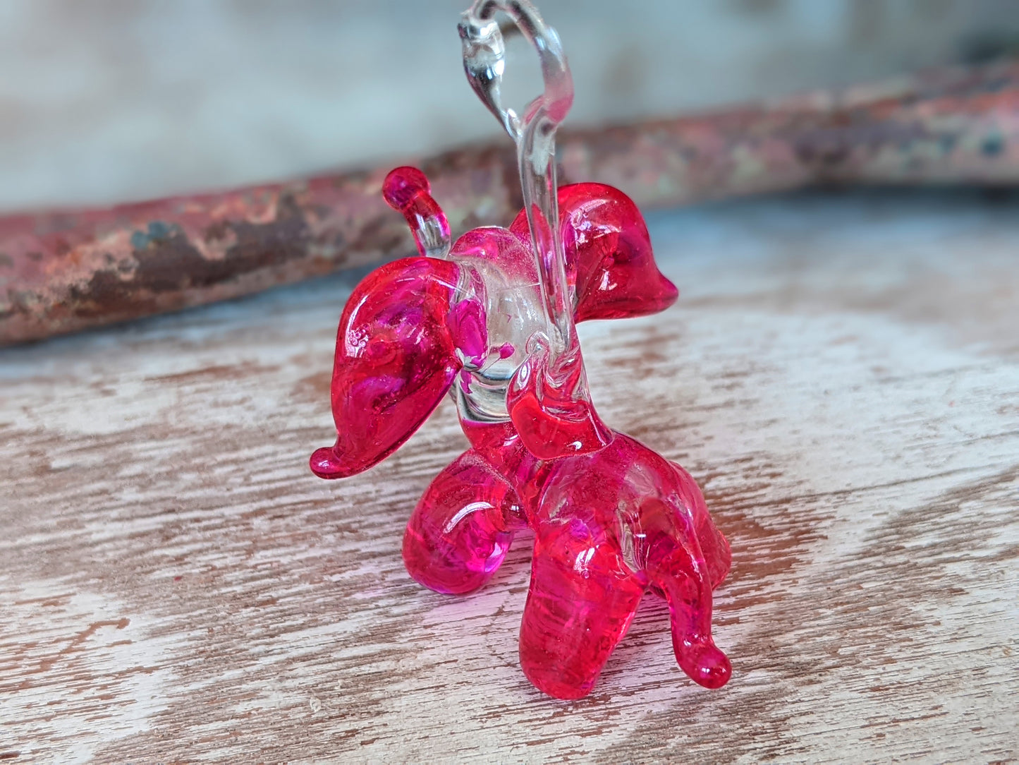 Vintage Hand-Pulled Glass Elephant Murano Style Italian Handmade Glass Adorable !! One-Of-A-Kind Joyful Vintage Gifts !!