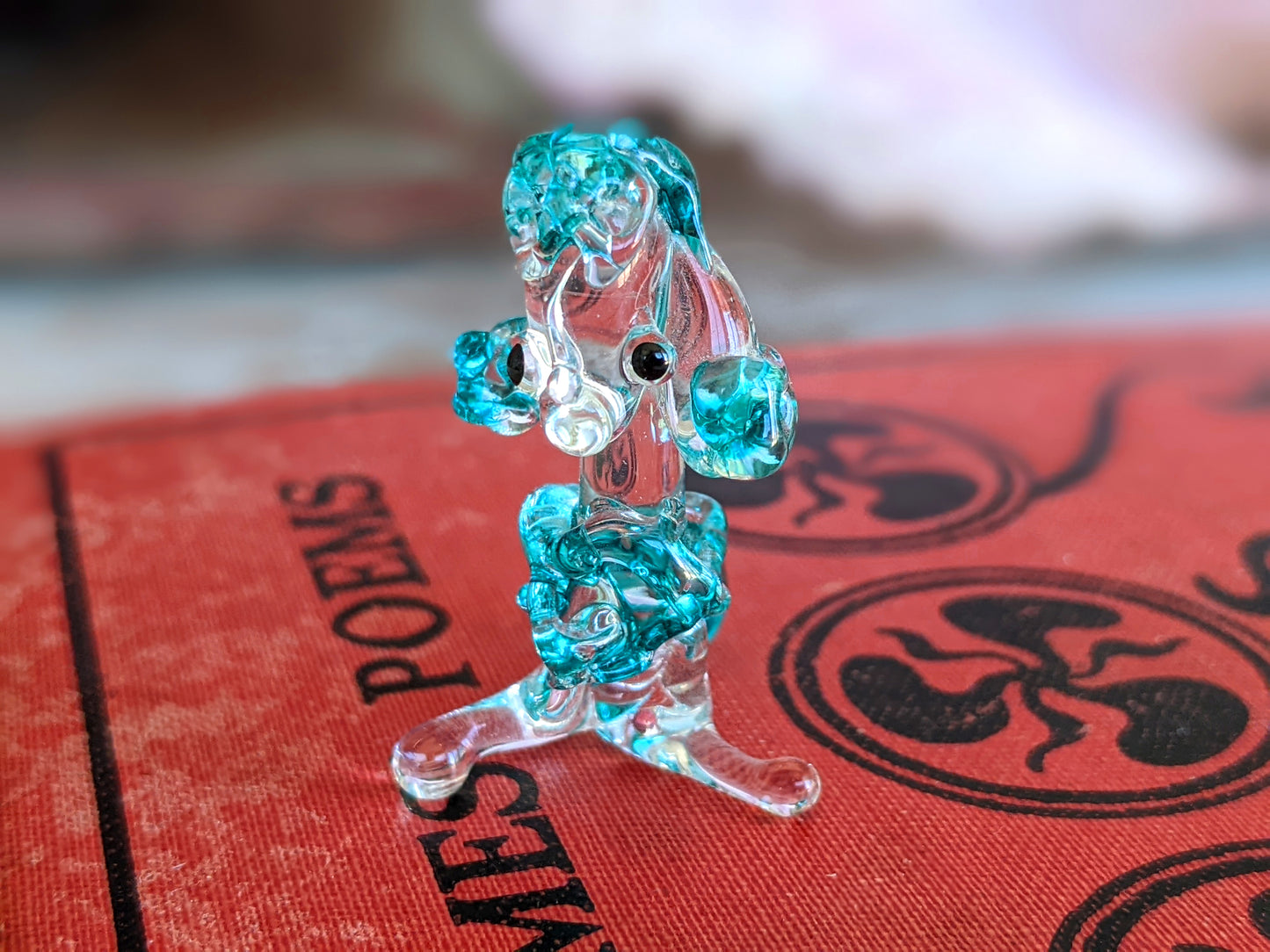 Vintage Hand-Pulled Glass Poodle Blue Murano Style Italian Handmade Glass Adorable !! One-Of-A-Kind Joyful Vintage Gifts !!