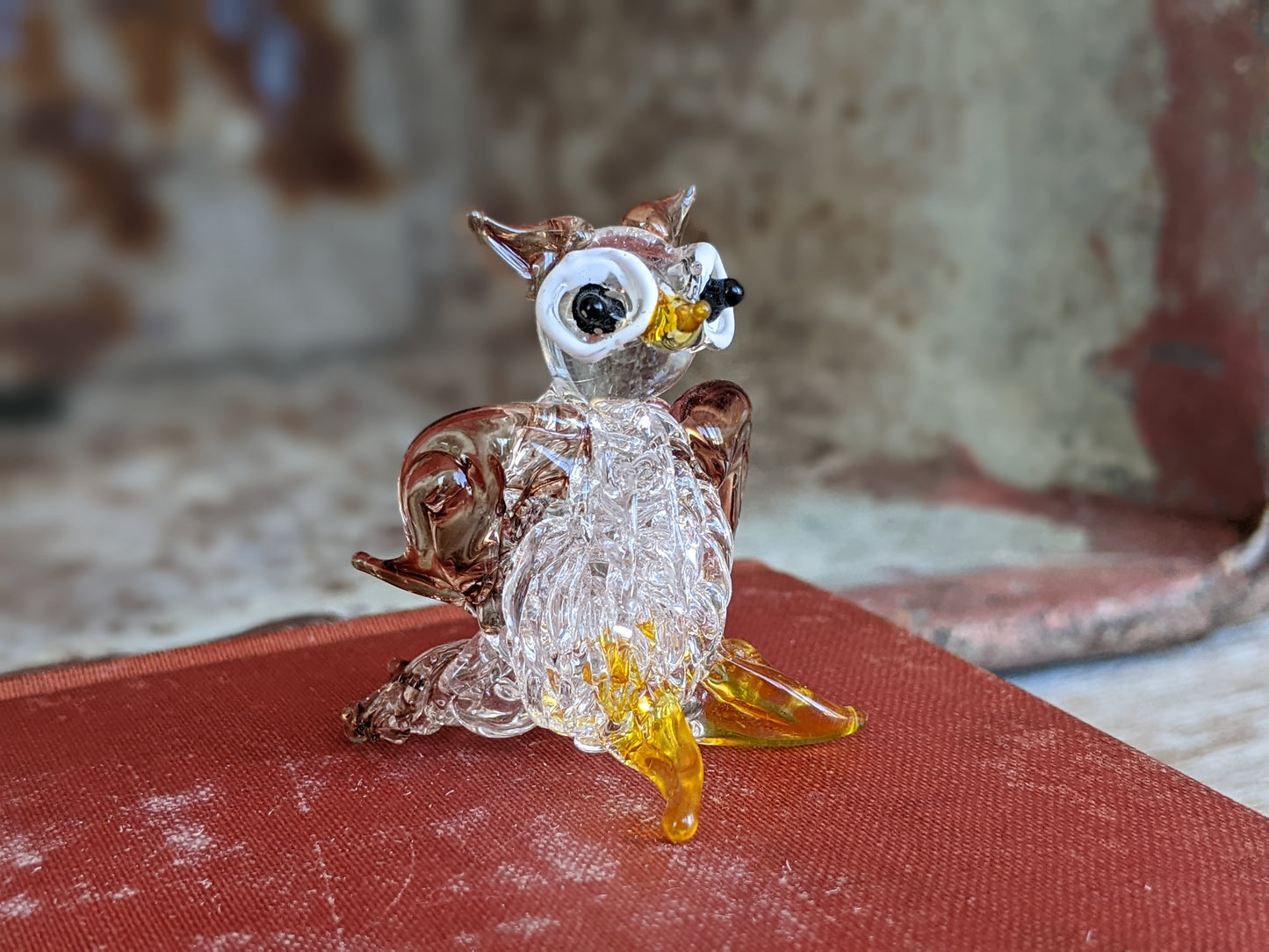 Vintage Pulled-Glass Owl Murano Style Miniature Italian Handmade Hand-Pulled Glass Adorable !! One-Of-A-Kind Joyful Vintage Gifts !!