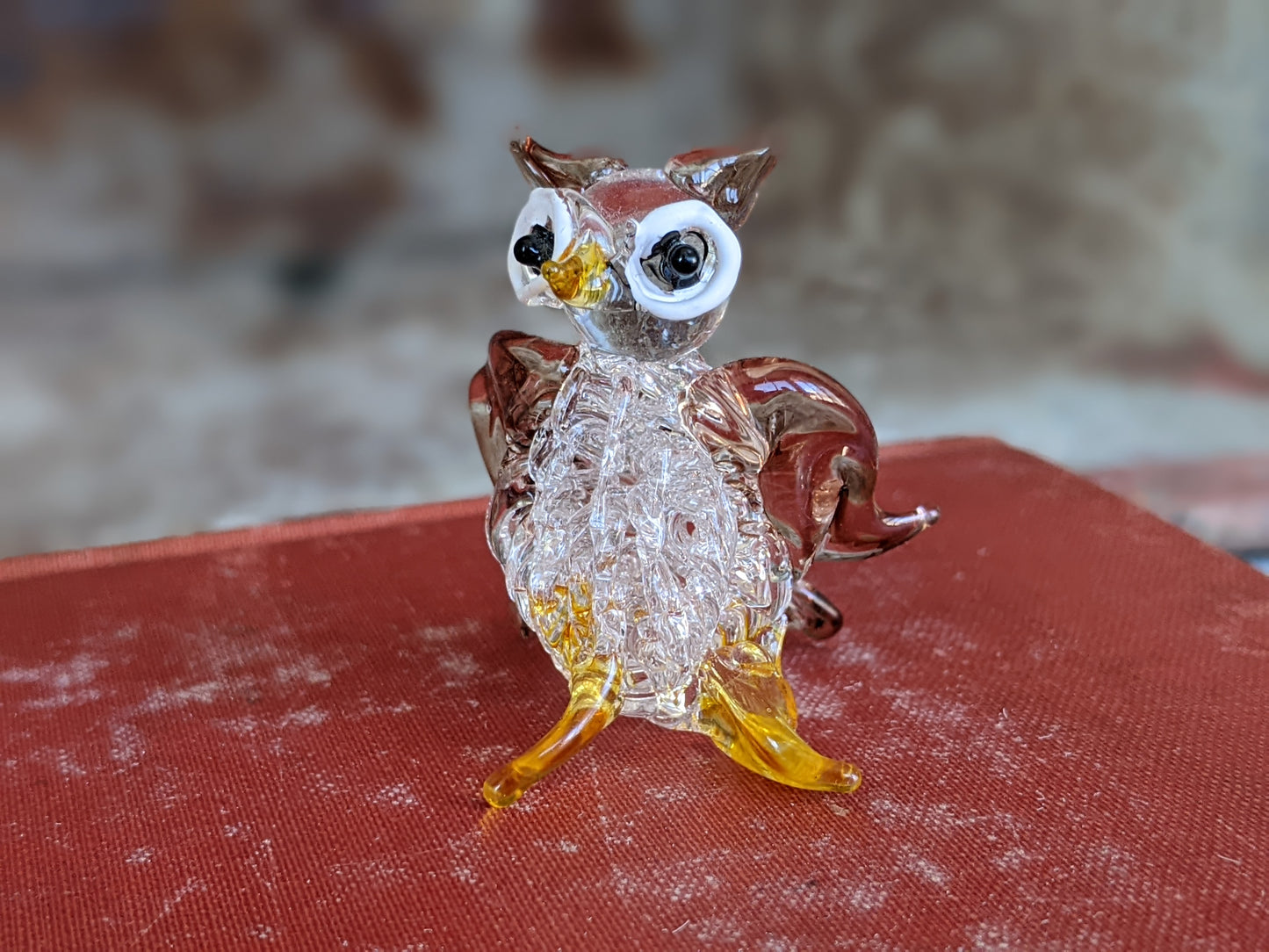 Vintage Pulled-Glass Owl Murano Style Miniature Italian Handmade Hand-Pulled Glass Adorable !! One-Of-A-Kind Joyful Vintage Gifts !!