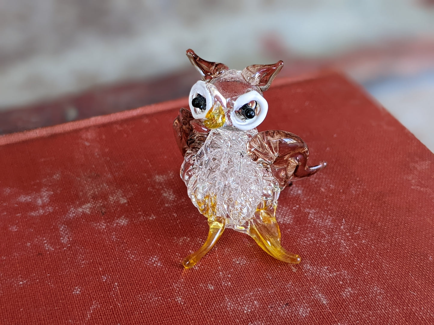 Vintage Pulled-Glass Owl Murano Style Miniature Italian Handmade Hand-Pulled Glass Adorable !! One-Of-A-Kind Joyful Vintage Gifts !!