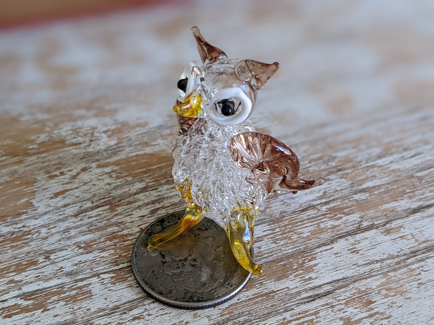 Vintage Pulled-Glass Owl Murano Style Miniature Italian Handmade Hand-Pulled Glass Adorable !! One-Of-A-Kind Joyful Vintage Gifts !!