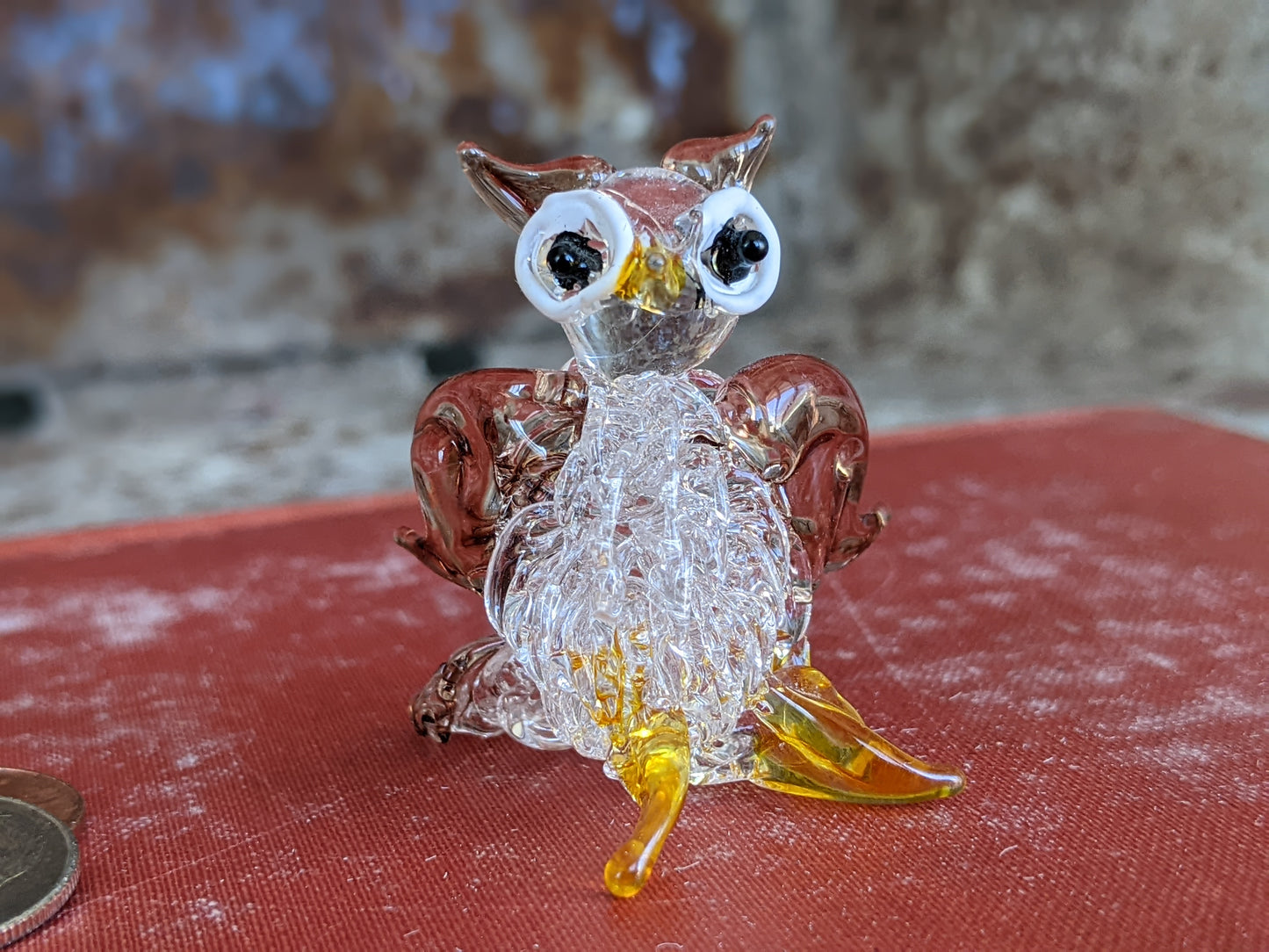 Vintage Pulled-Glass Owl Murano Style Miniature Italian Handmade Hand-Pulled Glass Adorable !! One-Of-A-Kind Joyful Vintage Gifts !!