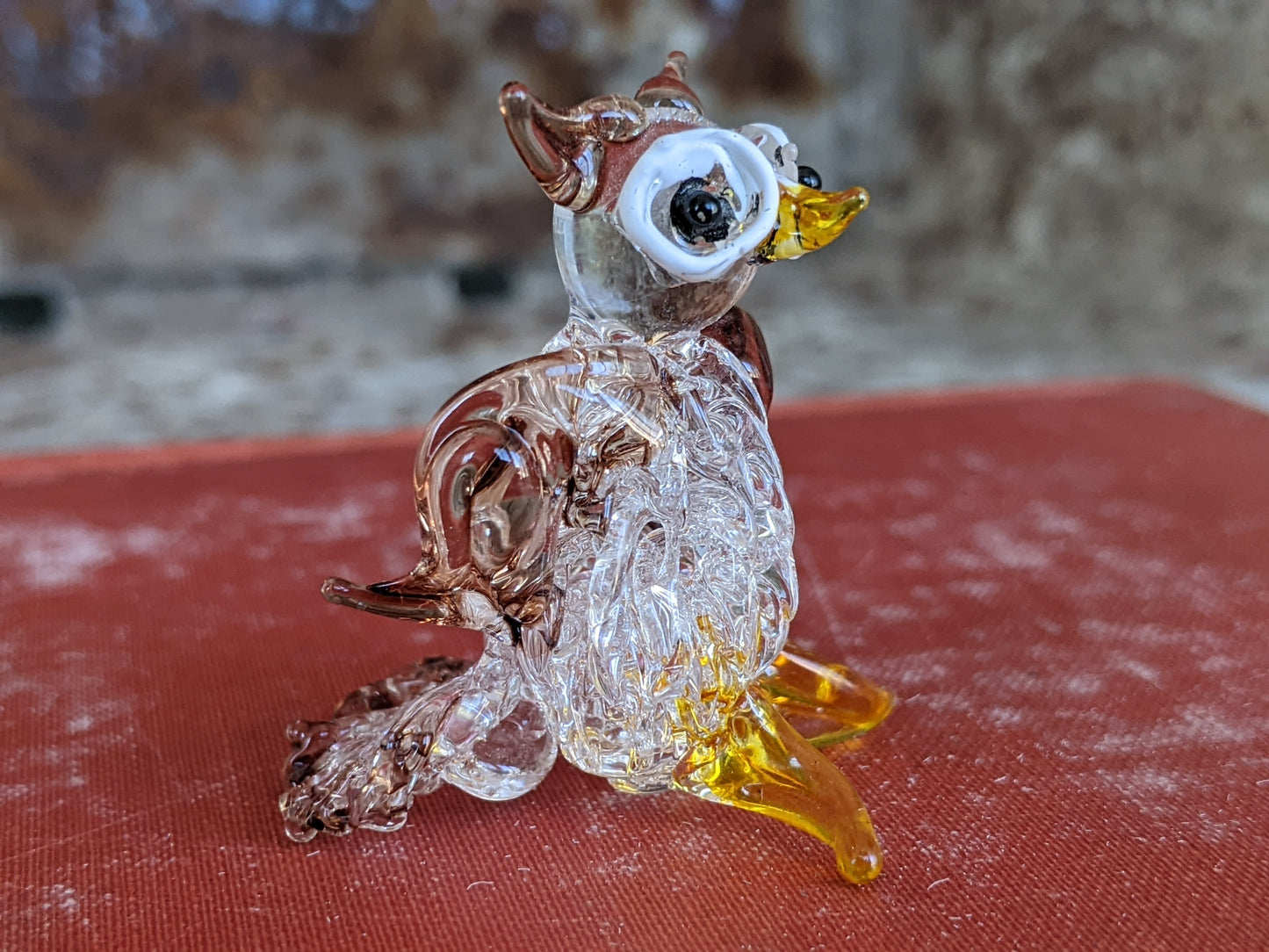 Vintage Pulled-Glass Owl Murano Style Miniature Italian Handmade Hand-Pulled Glass Adorable !! One-Of-A-Kind Joyful Vintage Gifts !!