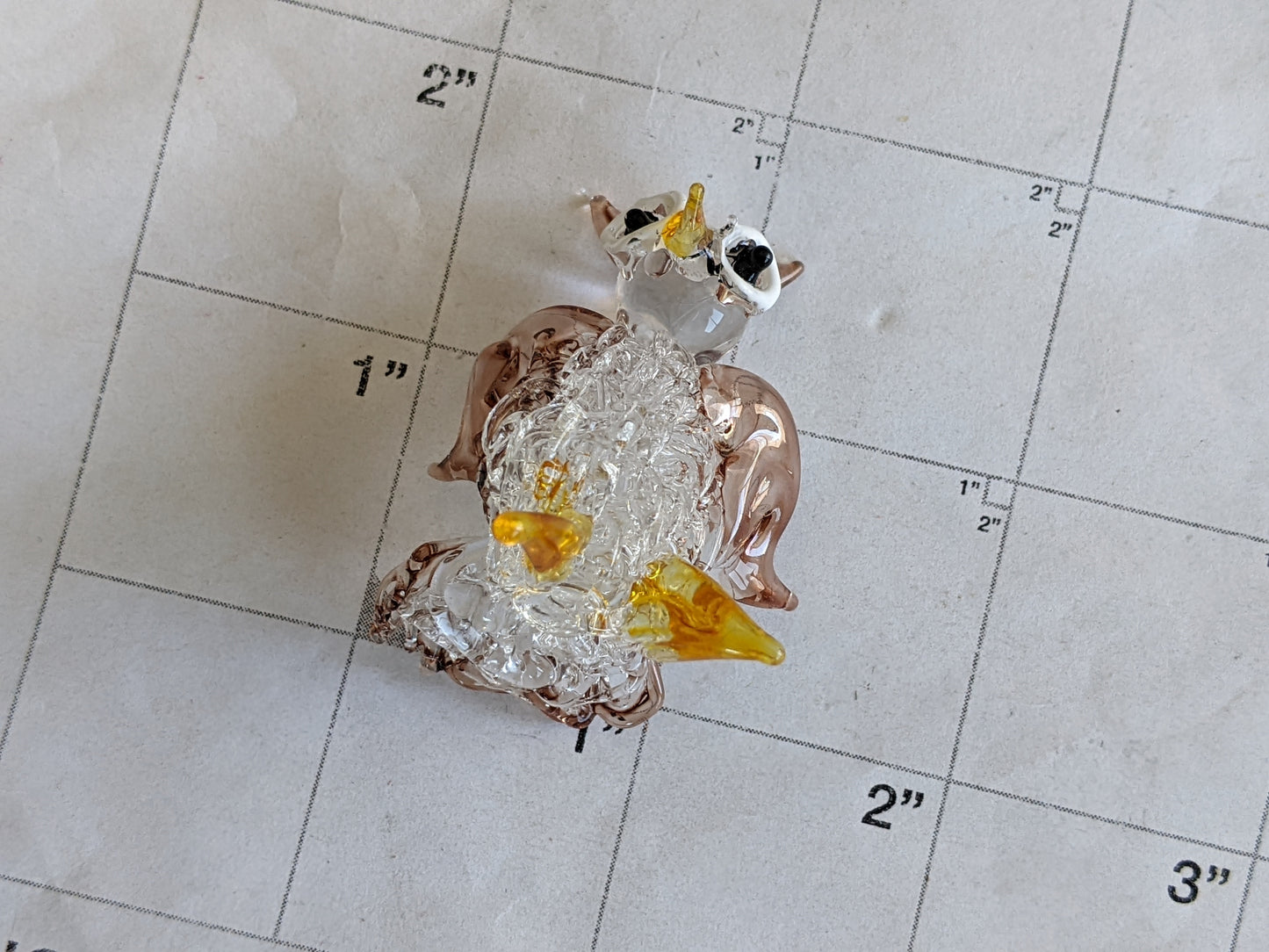 Vintage Pulled-Glass Owl Murano Style Miniature Italian Handmade Hand-Pulled Glass Adorable !! One-Of-A-Kind Joyful Vintage Gifts !!