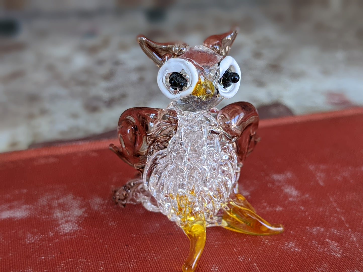 Vintage Pulled-Glass Owl Murano Style Miniature Italian Handmade Hand-Pulled Glass Adorable !! One-Of-A-Kind Joyful Vintage Gifts !!