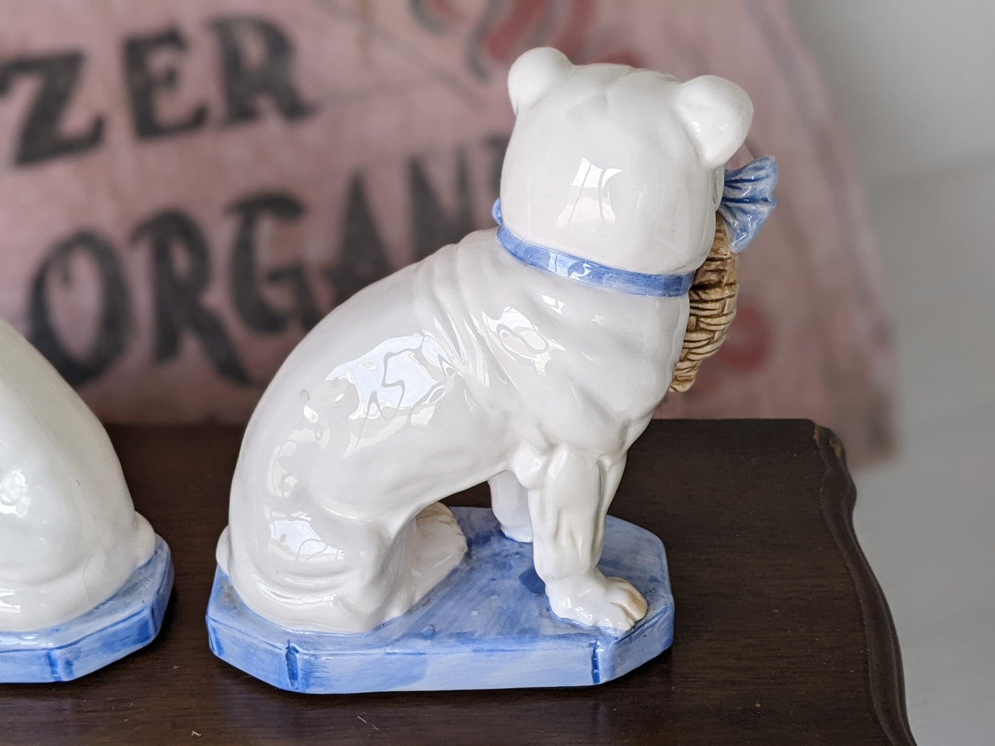 1960s Fitz & Floyd Bulldog Puppies Bookends Porcelain Rare Design in Slightly Damaged Condition !! A Perfect Vintage Gift !!!