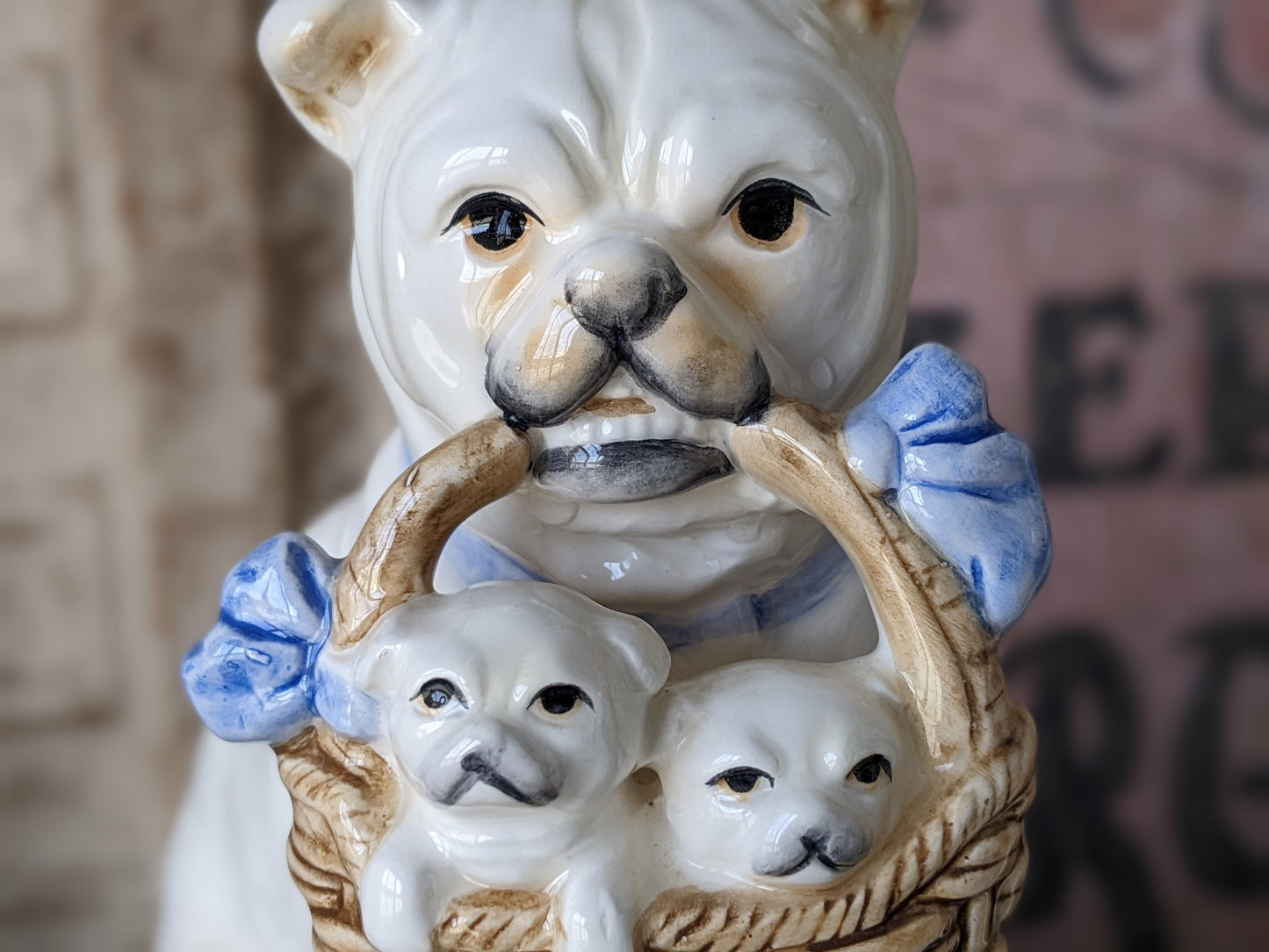 1960s Fitz & Floyd Bulldog Puppies Bookends Porcelain Rare Design in Slightly Damaged Condition !! A Perfect Vintage Gift !!!