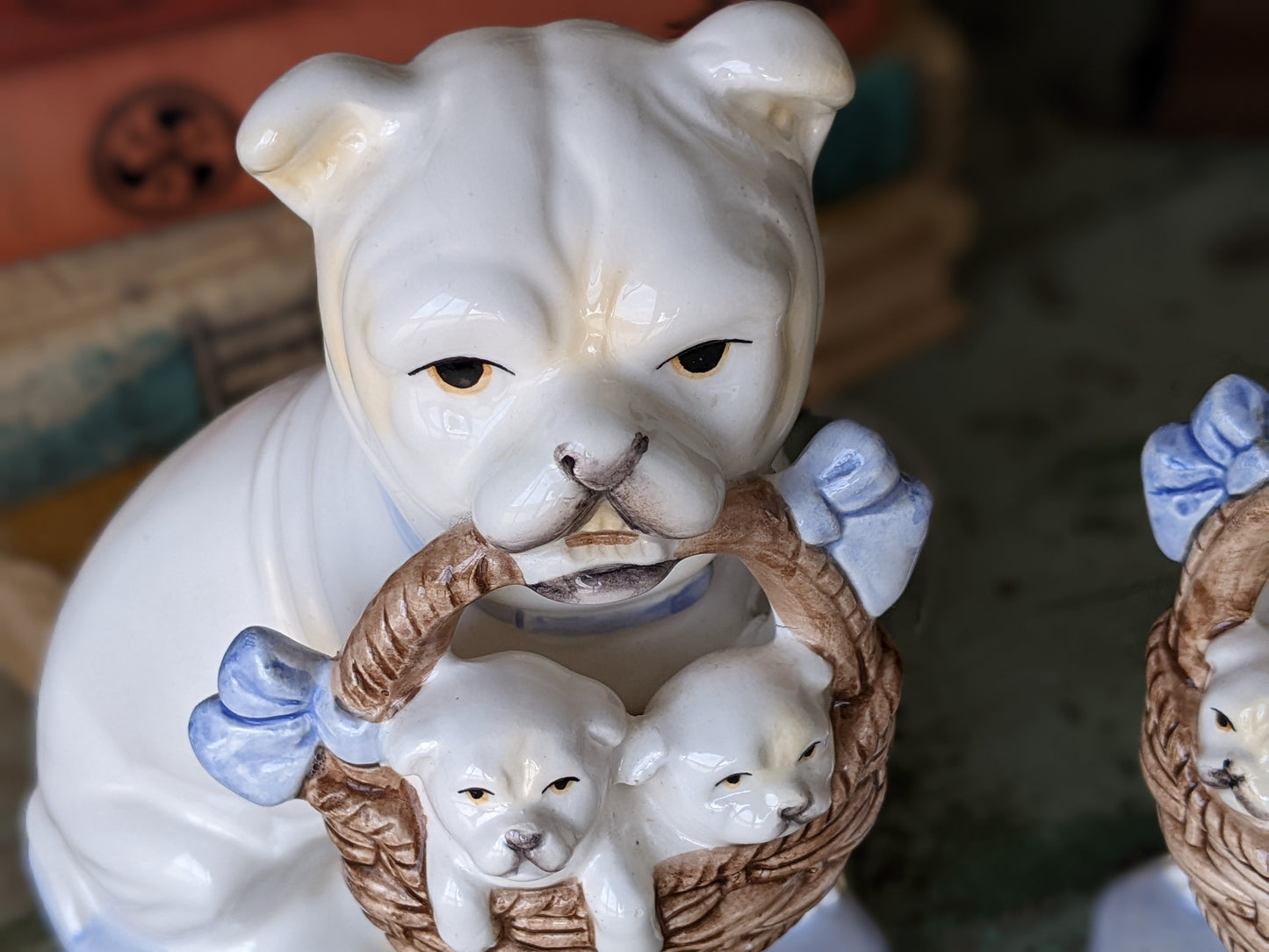 1960s Fitz & Floyd Bulldog Puppies Bookends Porcelain Rare in Amazing Condition !! This Is The Good Stuff Vintage Gifts !!