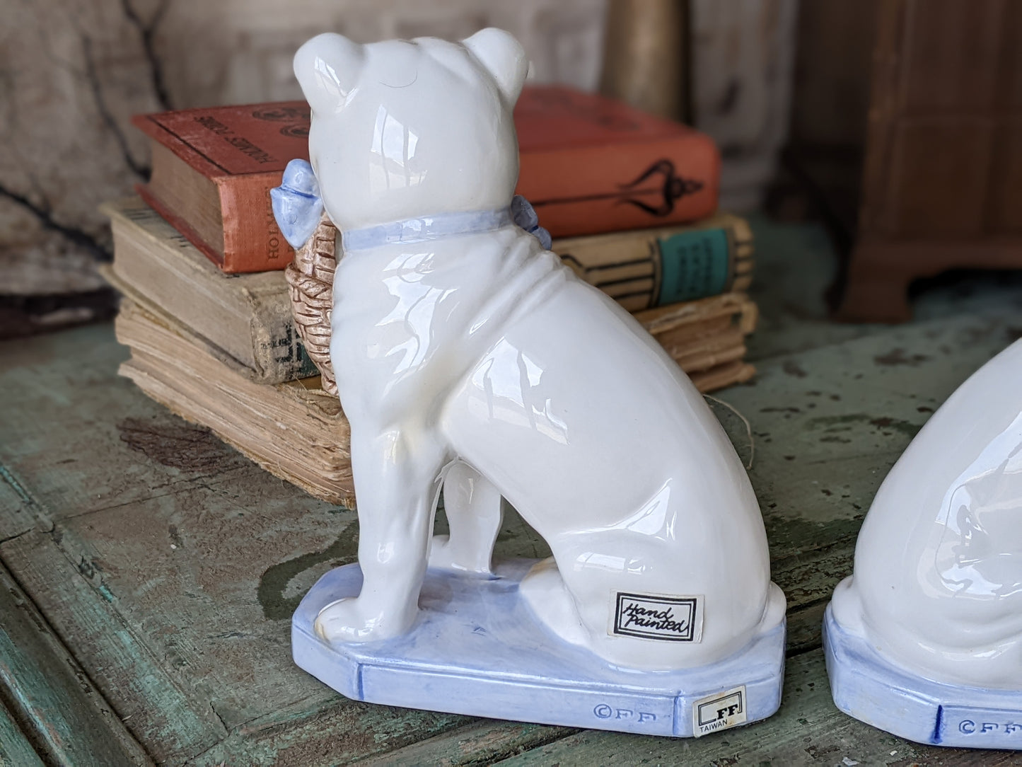 1960s Fitz & Floyd Bulldog Puppies Bookends Porcelain Rare in Amazing Condition !! This Is The Good Stuff Vintage Gifts !!
