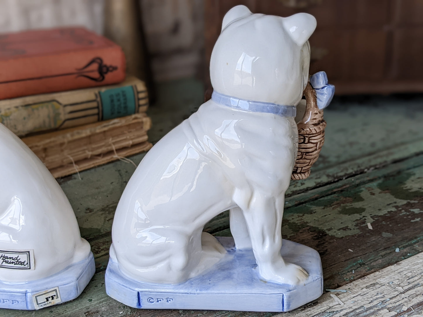 1960s Fitz & Floyd Bulldog Puppies Bookends Porcelain Rare in Amazing Condition !! This Is The Good Stuff Vintage Gifts !!