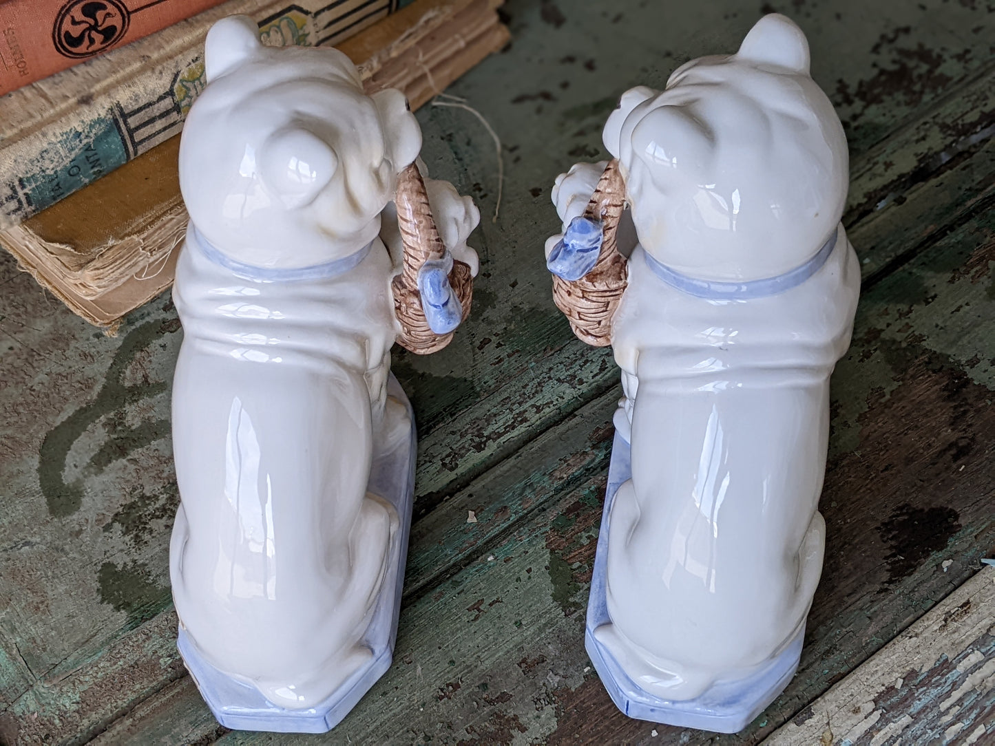 1960s Fitz & Floyd Bulldog Puppies Bookends Porcelain Rare in Amazing Condition !! This Is The Good Stuff Vintage Gifts !!