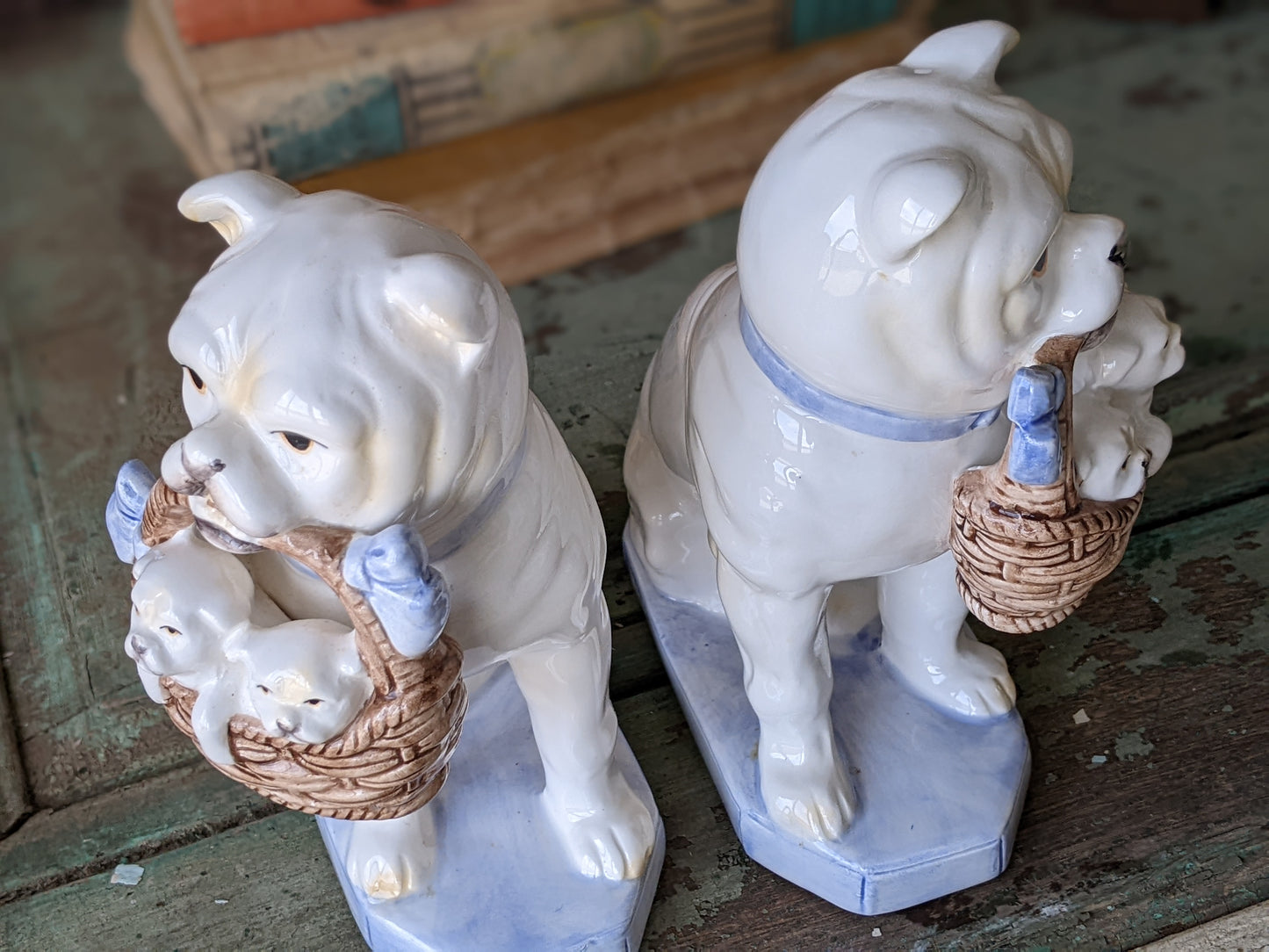 1960s Fitz & Floyd Bulldog Puppies Bookends Porcelain Rare in Amazing Condition !! This Is The Good Stuff Vintage Gifts !!
