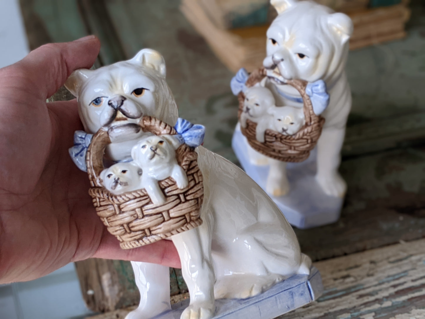 1960s Fitz & Floyd Bulldog Puppies Bookends Porcelain Rare in Amazing Condition !! This Is The Good Stuff Vintage Gifts !!