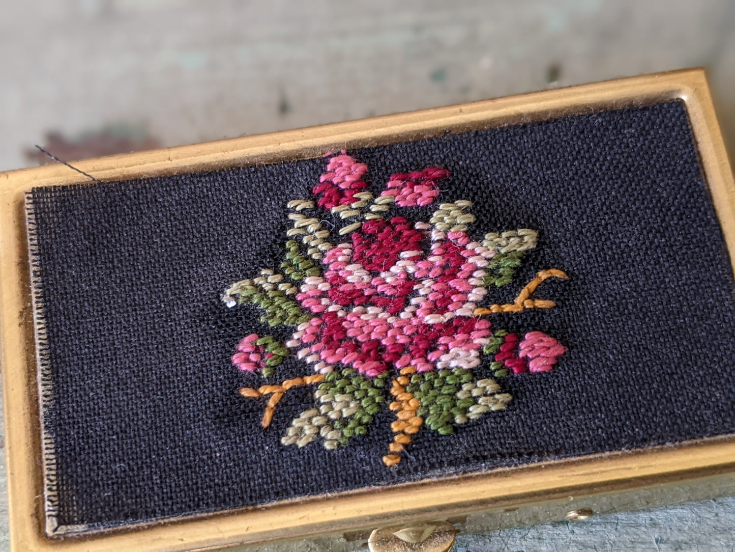 1960s Austrian Needlepoint Pill Bar Box !! Joyful & Handmade Collectible Vintage Gifts !!