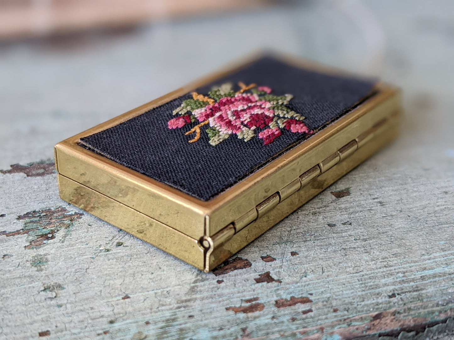 1960s Austrian Needlepoint Pill Bar Box !! Joyful & Handmade Collectible Vintage Gifts !!