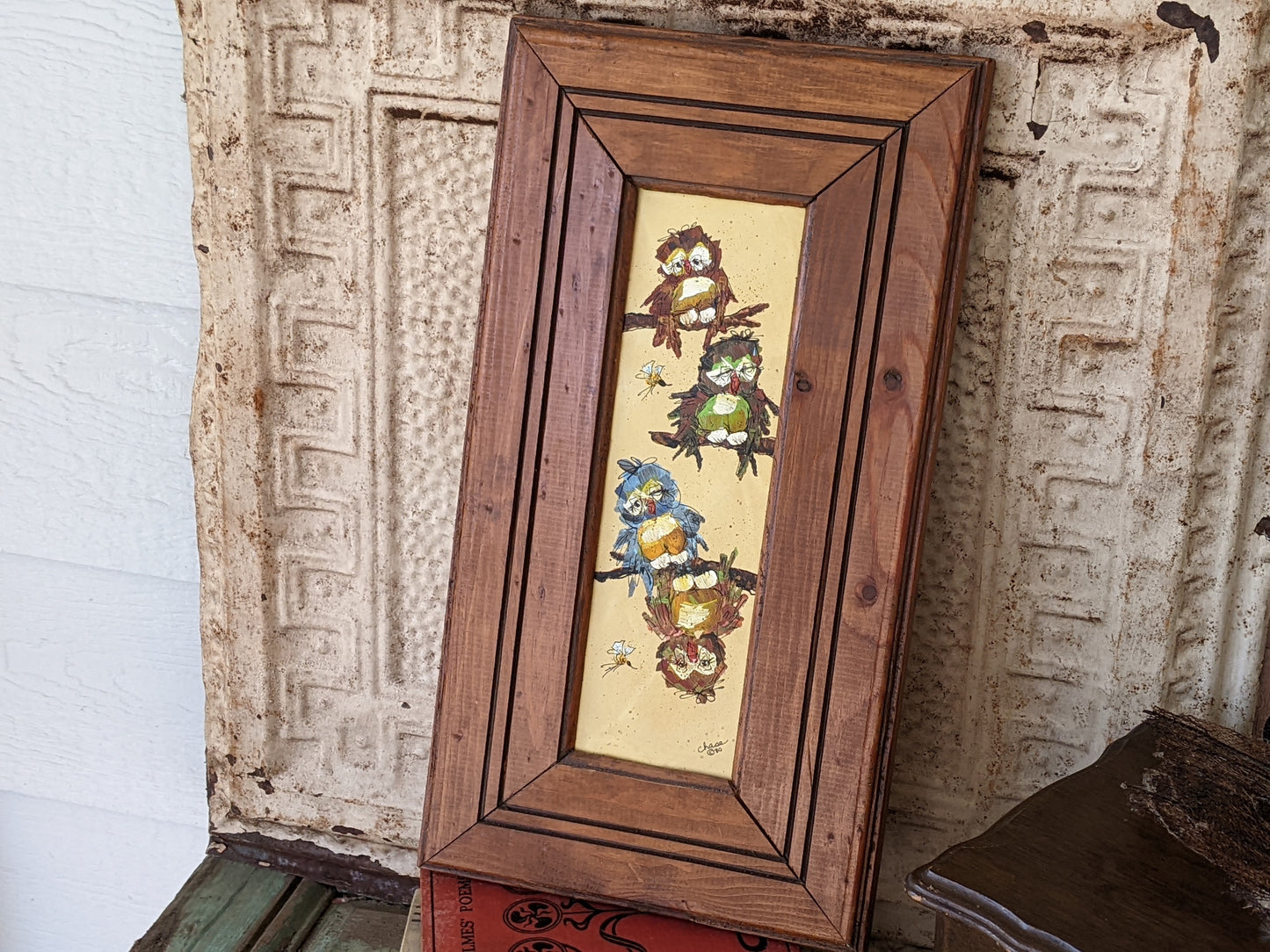 1980 Signed Original Painting By Dorothy Chase Owls Bees Oh My !! Amazing Original Vintage Gifts & Collectibles