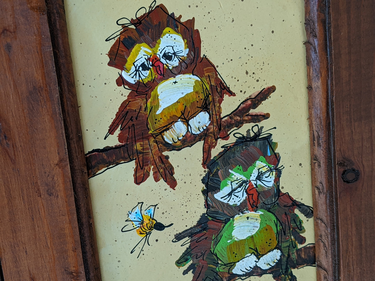 1980 Signed Original Painting By Dorothy Chase Owls Bees Oh My !! Amazing Original Vintage Gifts & Collectibles