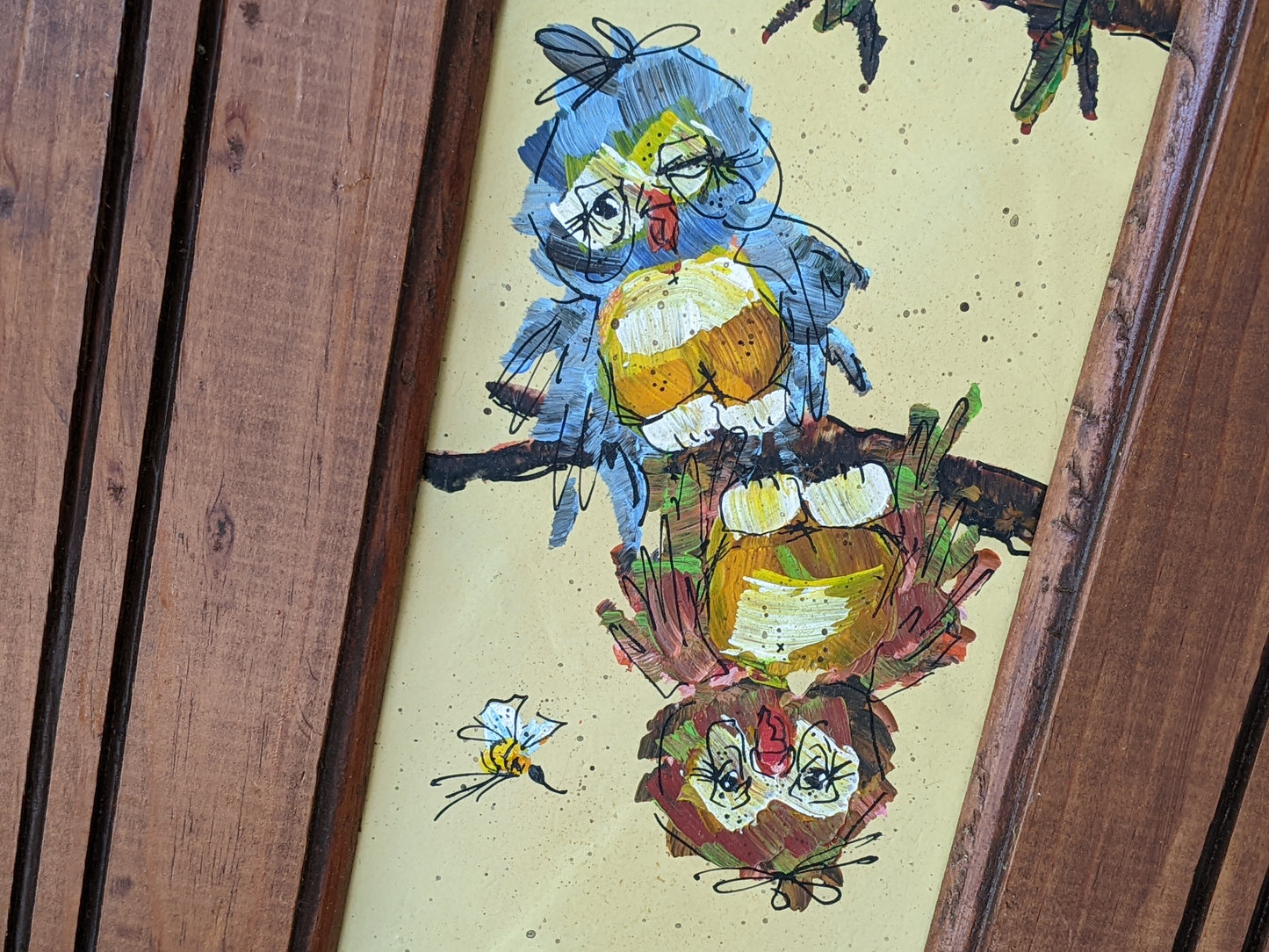1980 Signed Original Painting By Dorothy Chase Owls Bees Oh My !! Amazing Original Vintage Gifts & Collectibles