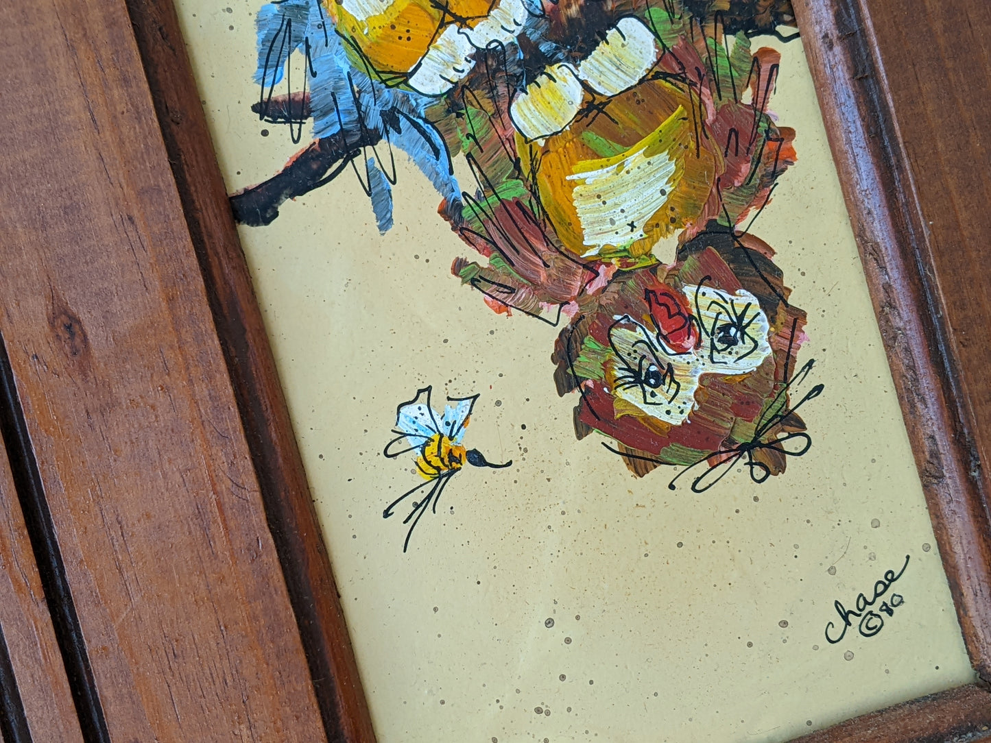 1980 Signed Original Painting By Dorothy Chase Owls Bees Oh My !! Amazing Original Vintage Gifts & Collectibles
