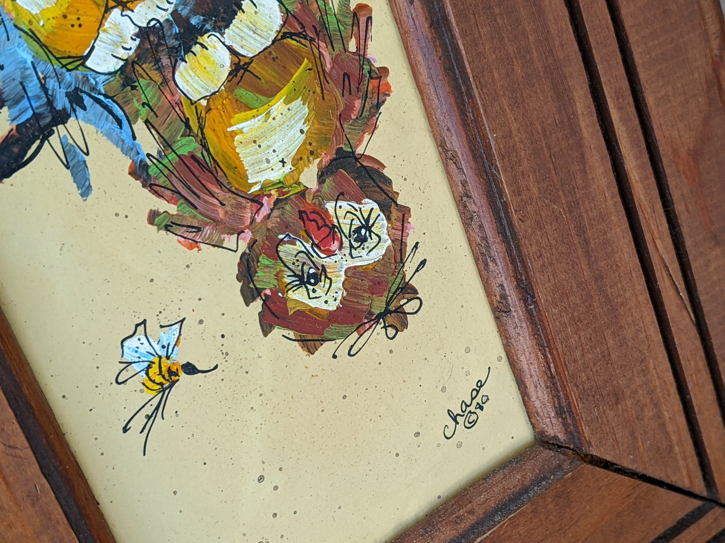 1980 Signed Original Painting By Dorothy Chase Owls Bees Oh My !! Amazing Original Vintage Gifts & Collectibles