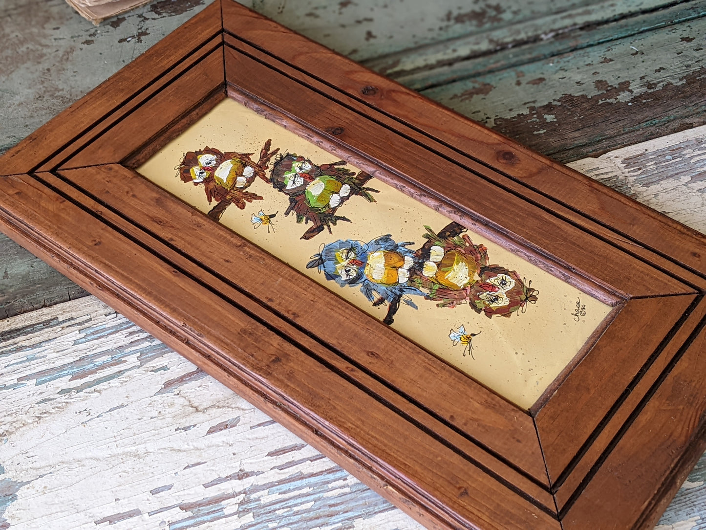 1980 Signed Original Painting By Dorothy Chase Owls Bees Oh My !! Amazing Original Vintage Gifts & Collectibles
