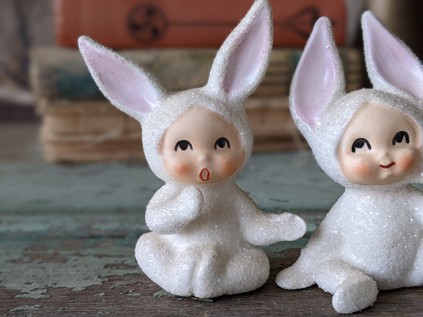 1950s Easter Snow Bunnies Sugar Glaze Kitschy Japan !! Rare Condition !! Amazing Vintage Gifts & Collectibles