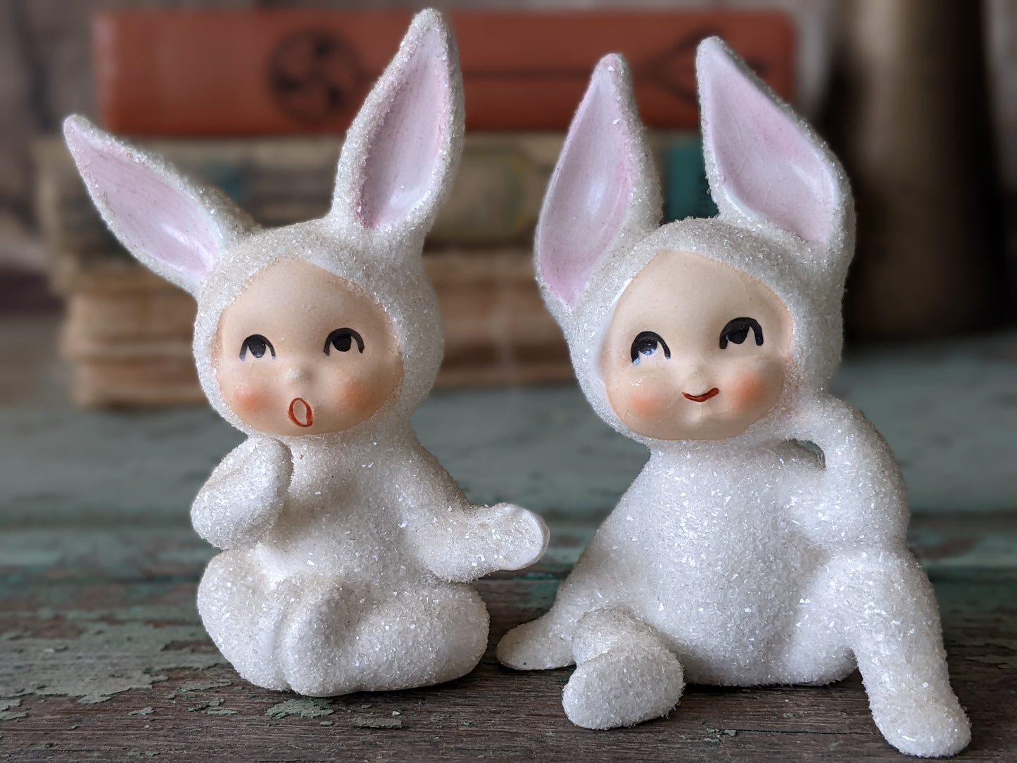 1950s Easter Snow Bunnies Sugar Glaze Kitschy Japan !! Rare Condition !! Amazing Vintage Gifts & Collectibles