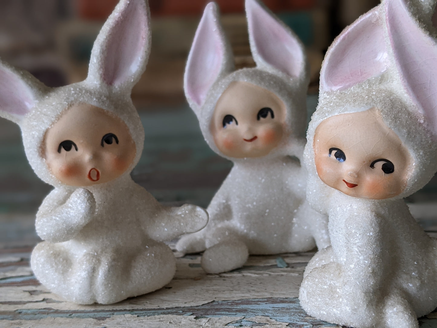 1950s Easter Snow Bunnies Sugar Glaze Kitschy Japan !! Rare Condition !! Amazing Vintage Gifts & Collectibles