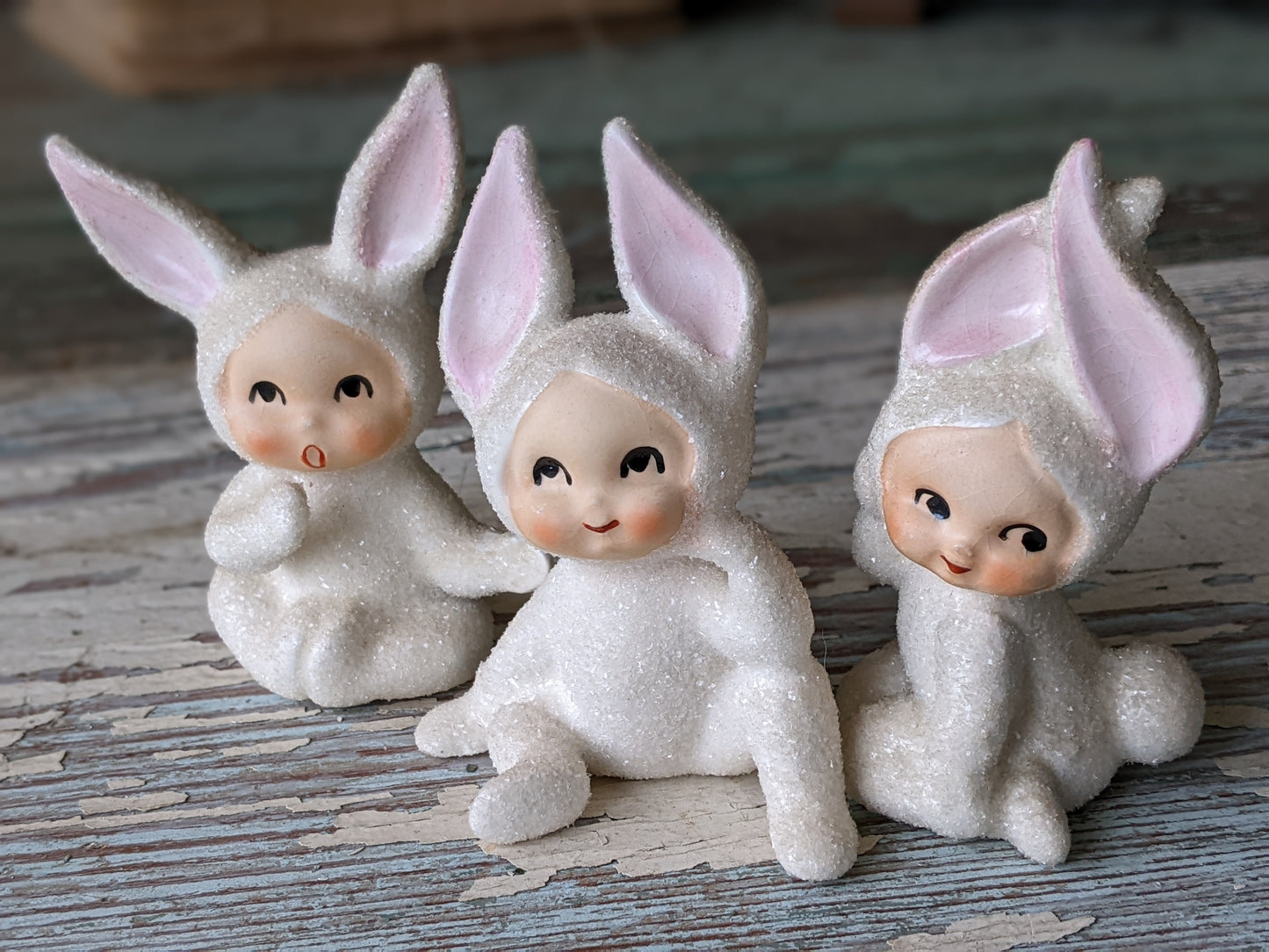 1950s Easter Snow Bunnies Sugar Glaze Kitschy Japan !! Rare Condition !! Amazing Vintage Gifts & Collectibles