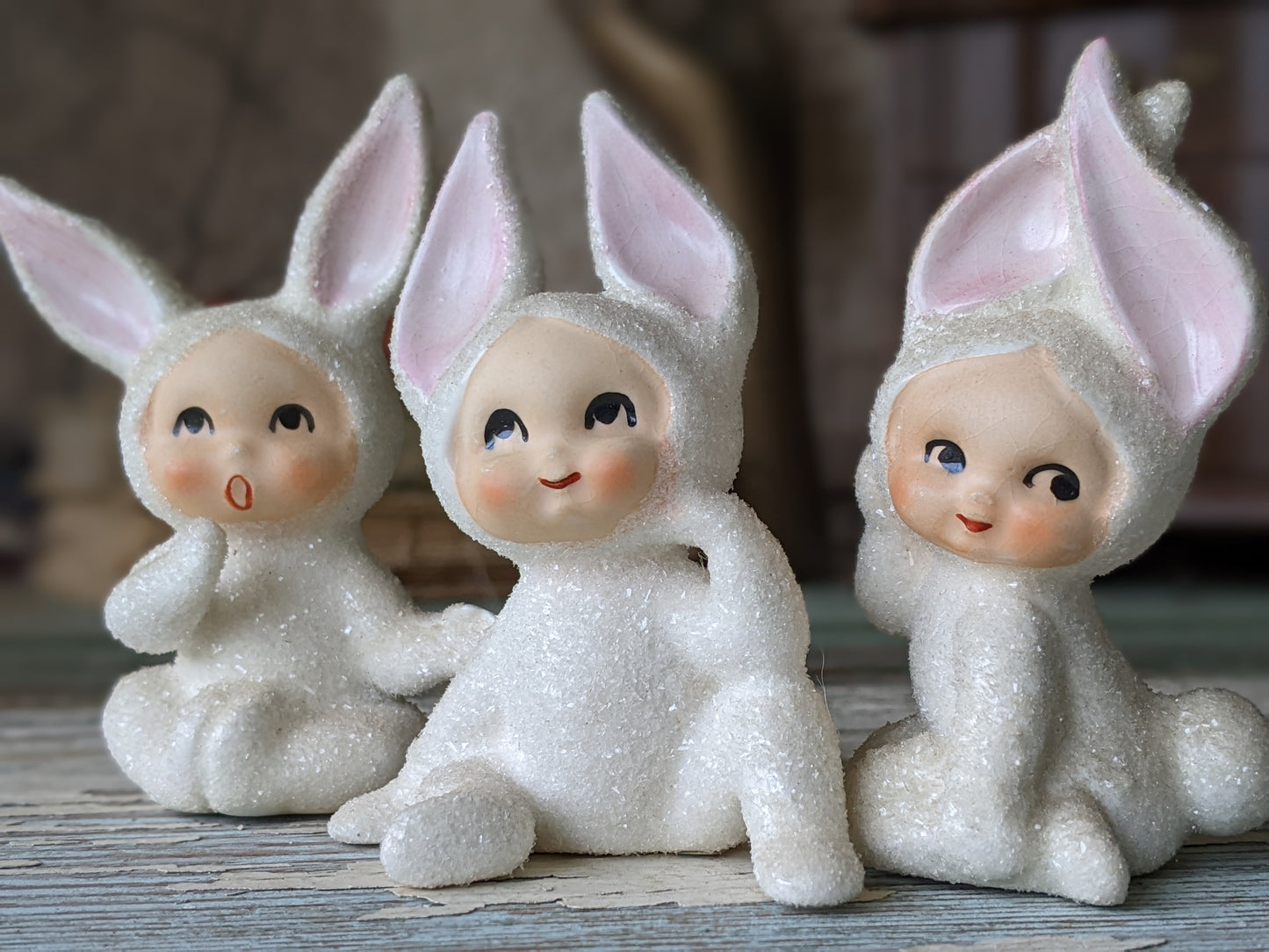 1950s Easter Snow Bunnies Sugar Glaze Kitschy Japan !! Rare Condition !! Amazing Vintage Gifts & Collectibles