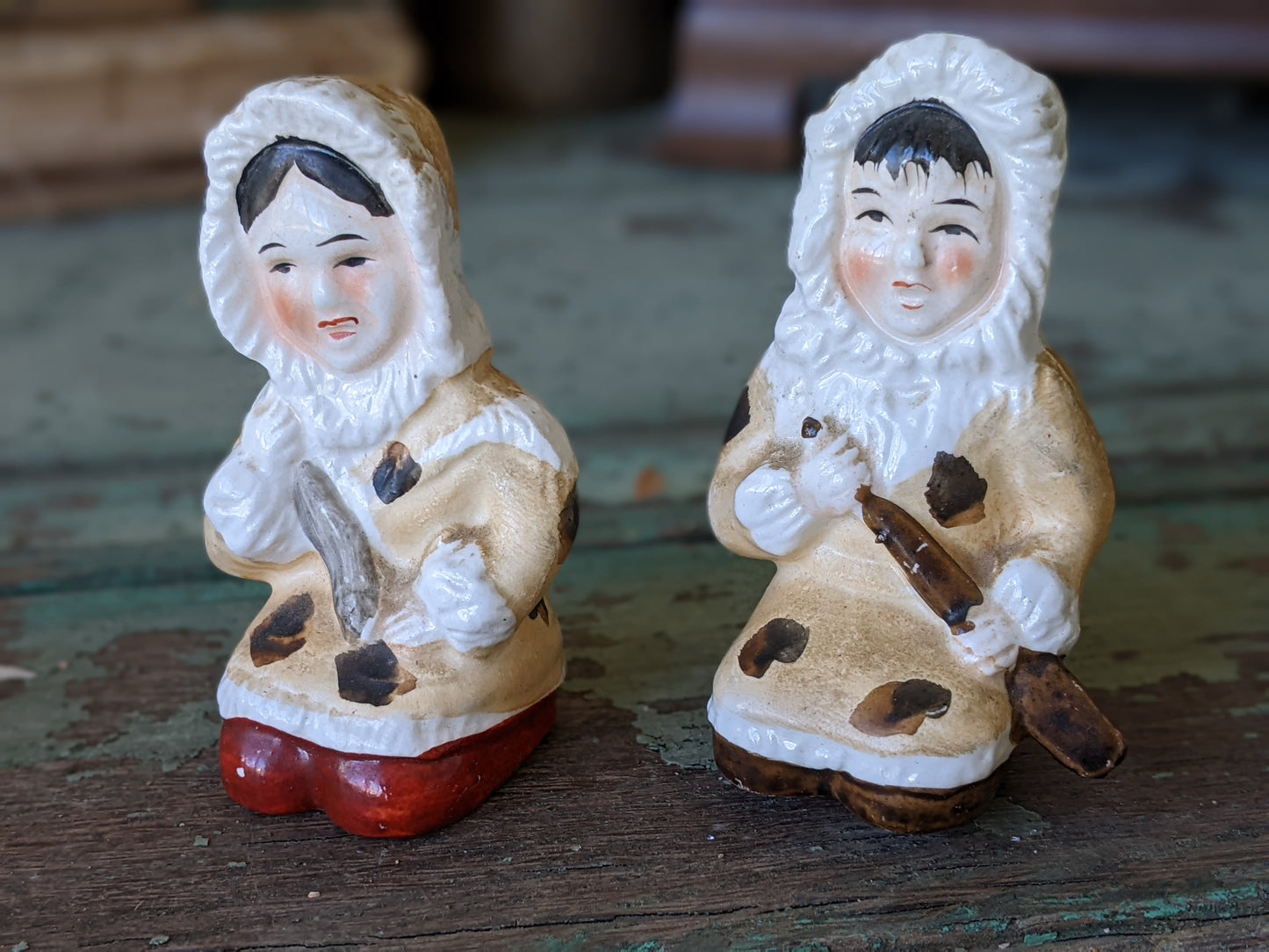1950s Eskimos Salt Pepper Shakers on Canoe by Victoria Ceramics !! Classic Spicy Vintage Gifts & Collectibles