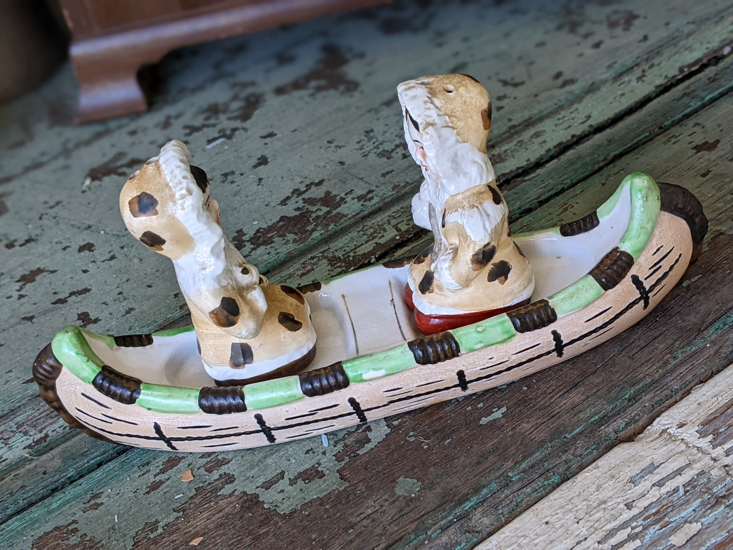 1950s Eskimos Salt Pepper Shakers on Canoe by Victoria Ceramics !! Classic Spicy Vintage Gifts & Collectibles