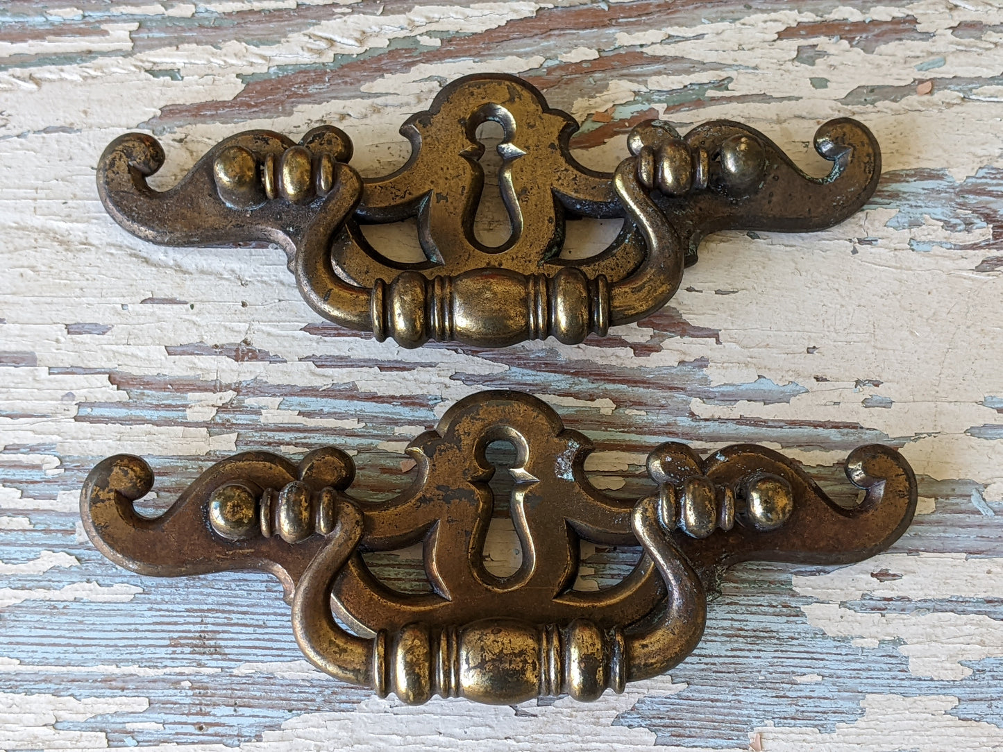 1960s Chippendale Drawer Pulls Brass Finish Handles Gothic Dungeon Chic by BPC No. 1561 BPC408 !! Amazing Vintage Hardware Restoration