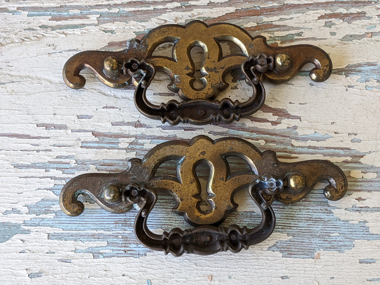 1960s Chippendale Drawer Pulls Brass Finish Handles Gothic Dungeon Chic by BPC No. 1561 BPC408 !! Amazing Vintage Hardware Restoration