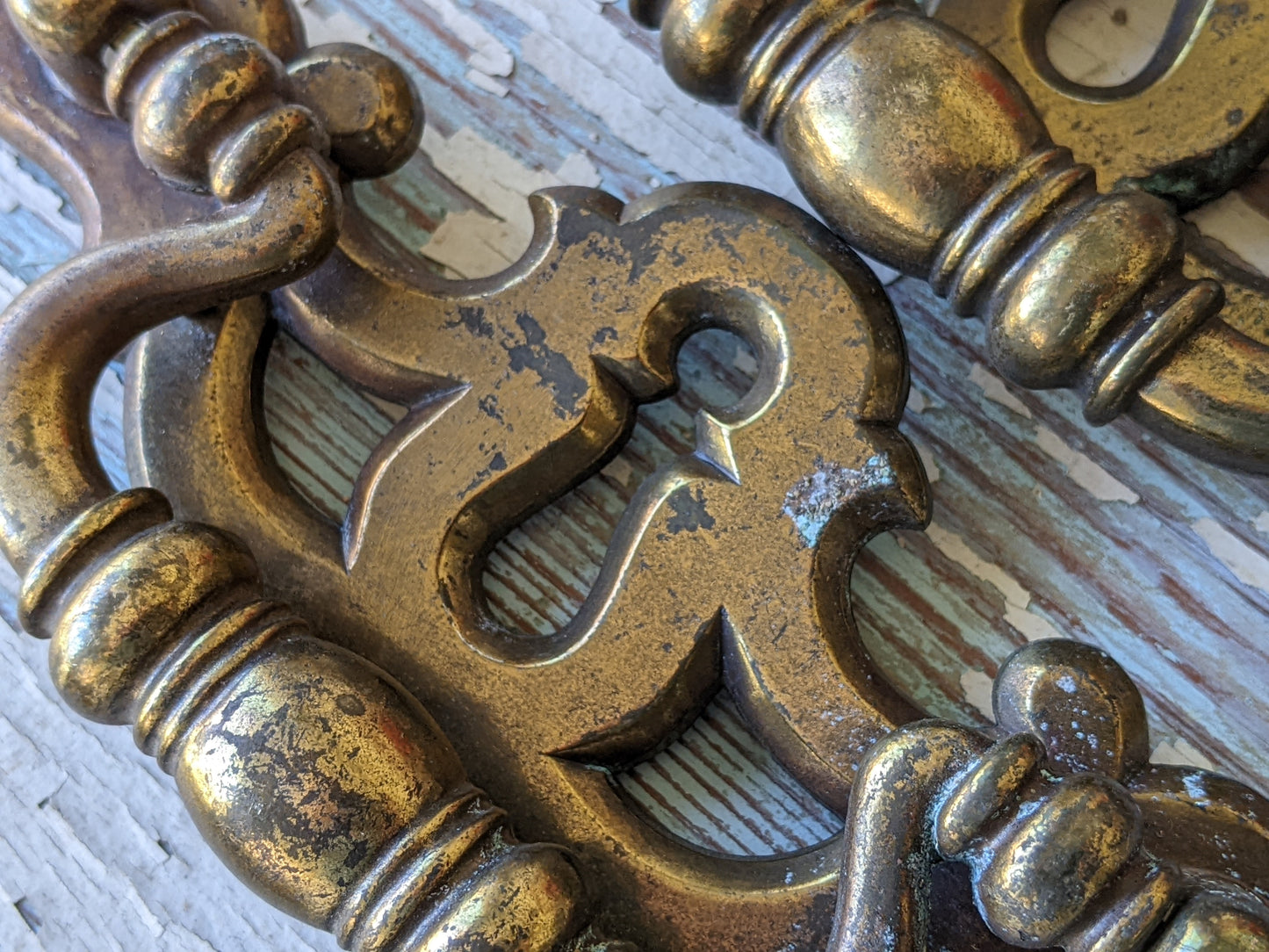 1960s Chippendale Drawer Pulls Brass Finish Handles Gothic Dungeon Chic by BPC No. 1561 BPC408 !! Amazing Vintage Hardware Restoration
