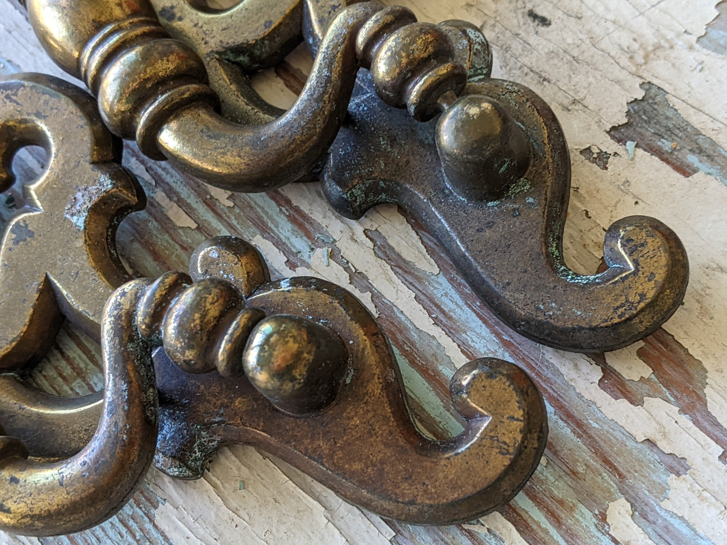 1960s Chippendale Drawer Pulls Brass Finish Handles Gothic Dungeon Chic by BPC No. 1561 BPC408 !! Amazing Vintage Hardware Restoration