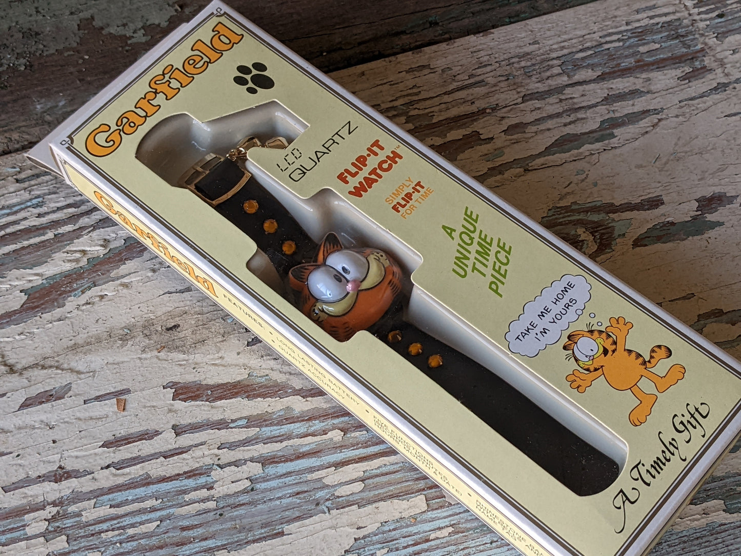 1978 Garfield !! NOS !! Flip-It LCD Quartz Watch w New Battery Installed !! Amazing Retro Gifts & Collectibles