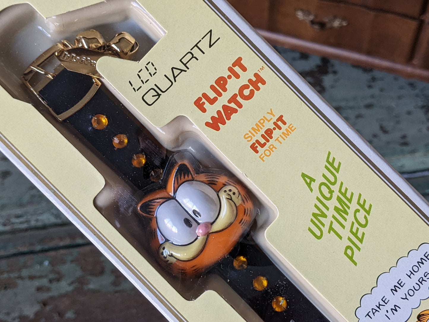 1978 Garfield !! NOS !! Flip-It LCD Quartz Watch w New Battery Installed !! Amazing Retro Gifts & Collectibles