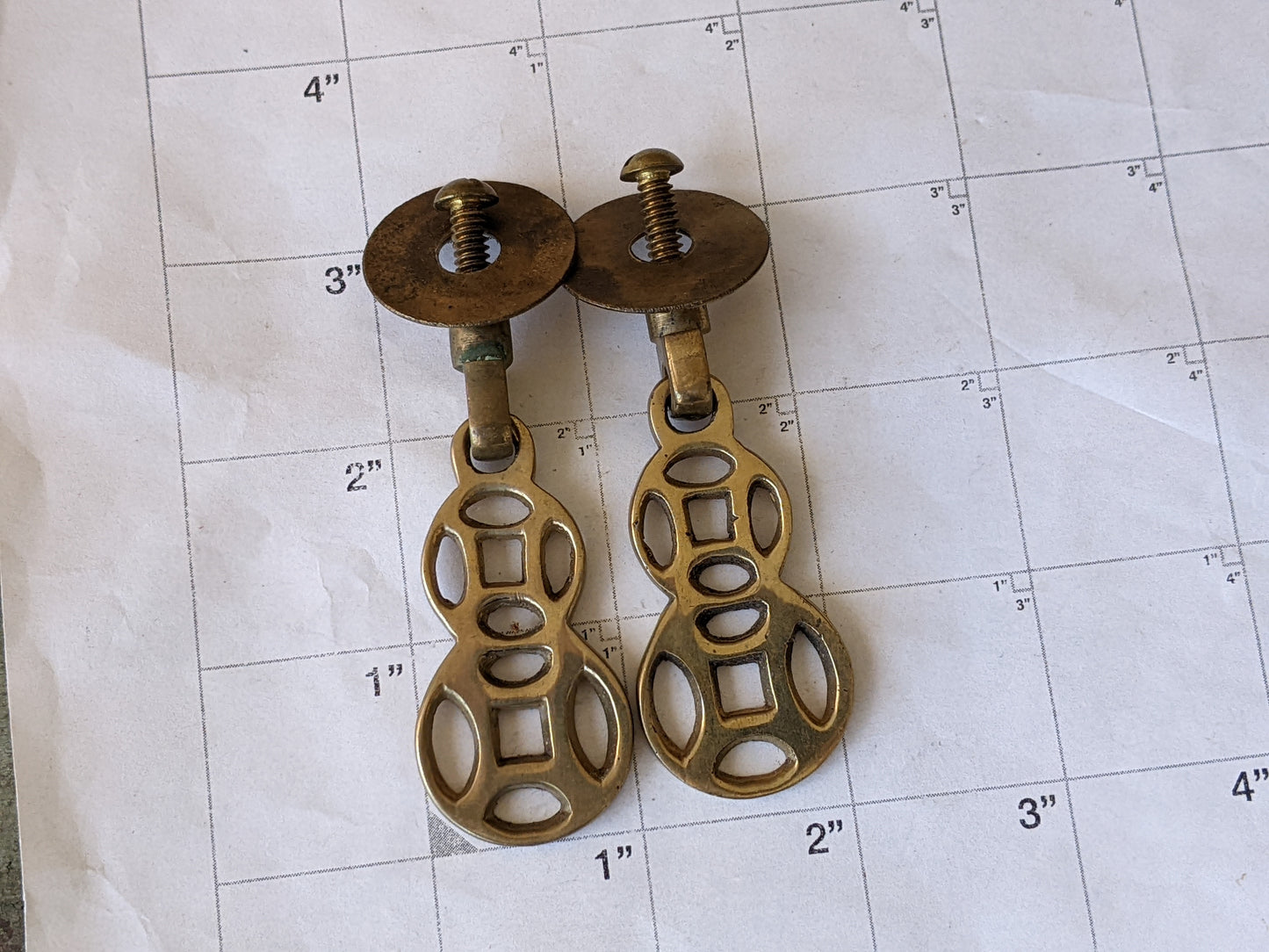 Vintage Asian Style Drawer Pulls w Cast Hinged Pull Brass Plated Finish !! Awesome Vintage Restoration & Creative Hardware !!