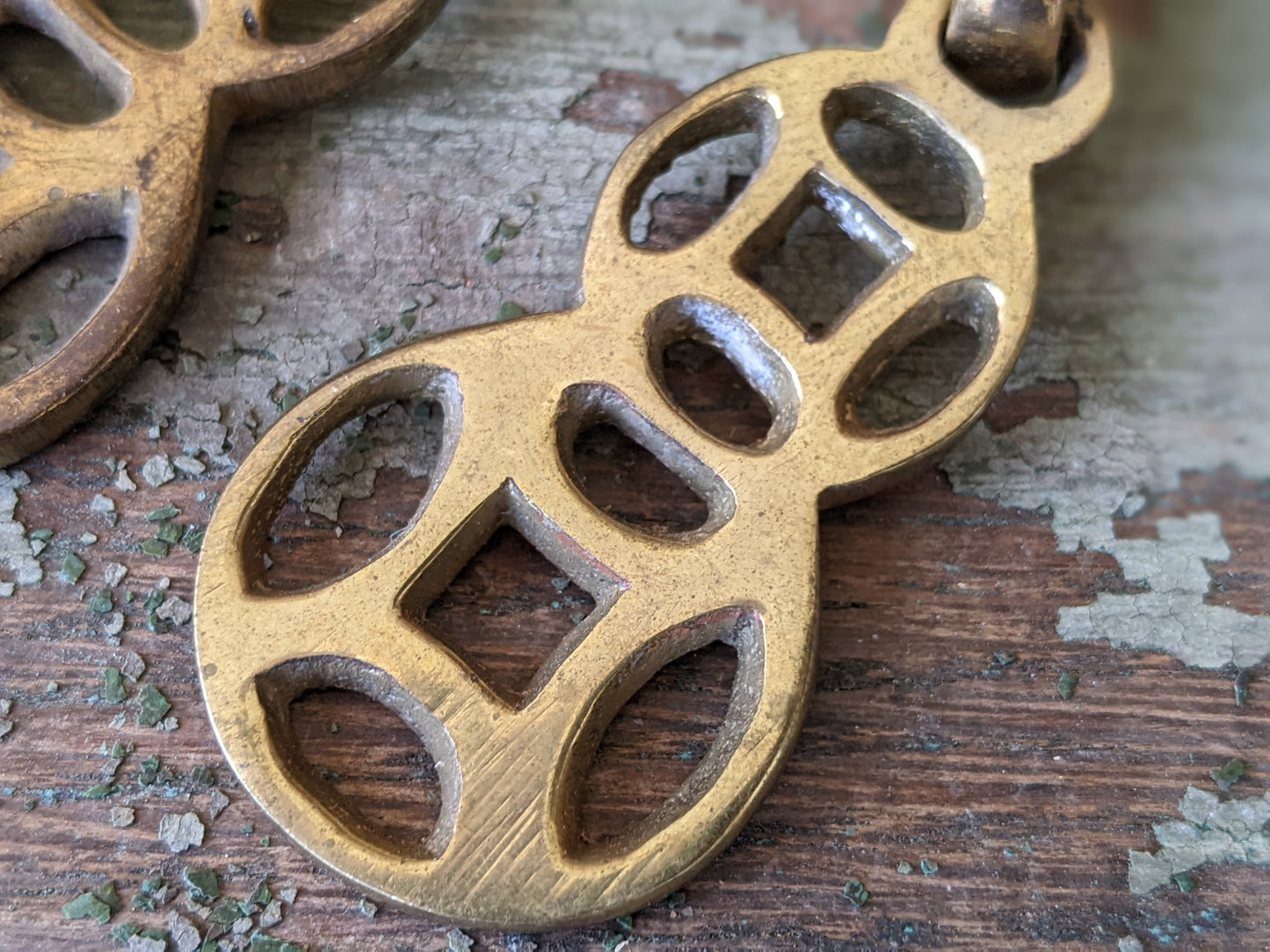 Vintage Asian Style Drawer Pulls w Cast Hinged Pull Brass Plated Finish !! Awesome Vintage Restoration & Creative Hardware !!