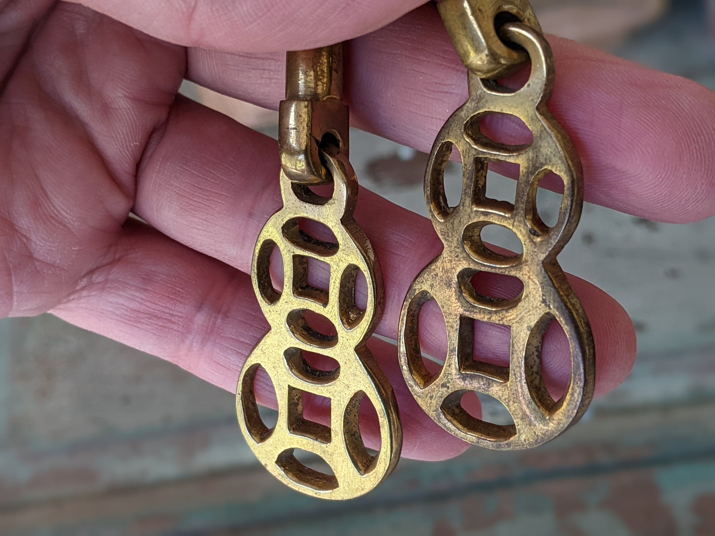 Vintage Asian Style Drawer Pulls w Cast Hinged Pull Brass Plated Finish !! Awesome Vintage Restoration & Creative Hardware !!