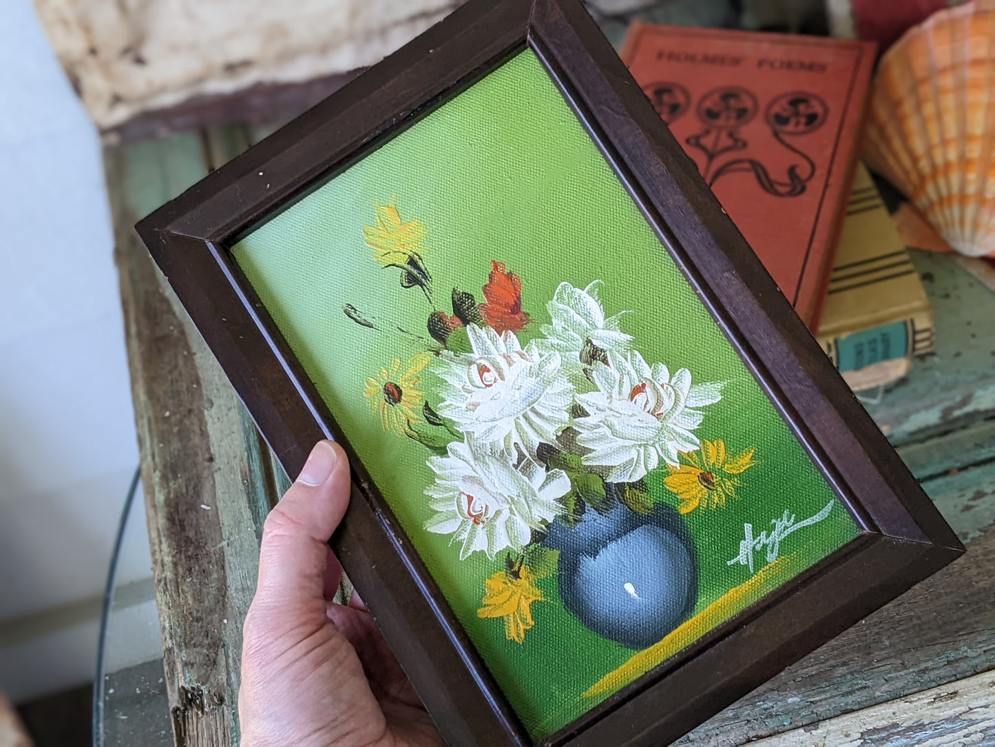 1970s Hand-Painted Oil on Canvas Jewelry Wall Mounted Box Organizer !! Signed Original Vintage Gifts & Collectibles