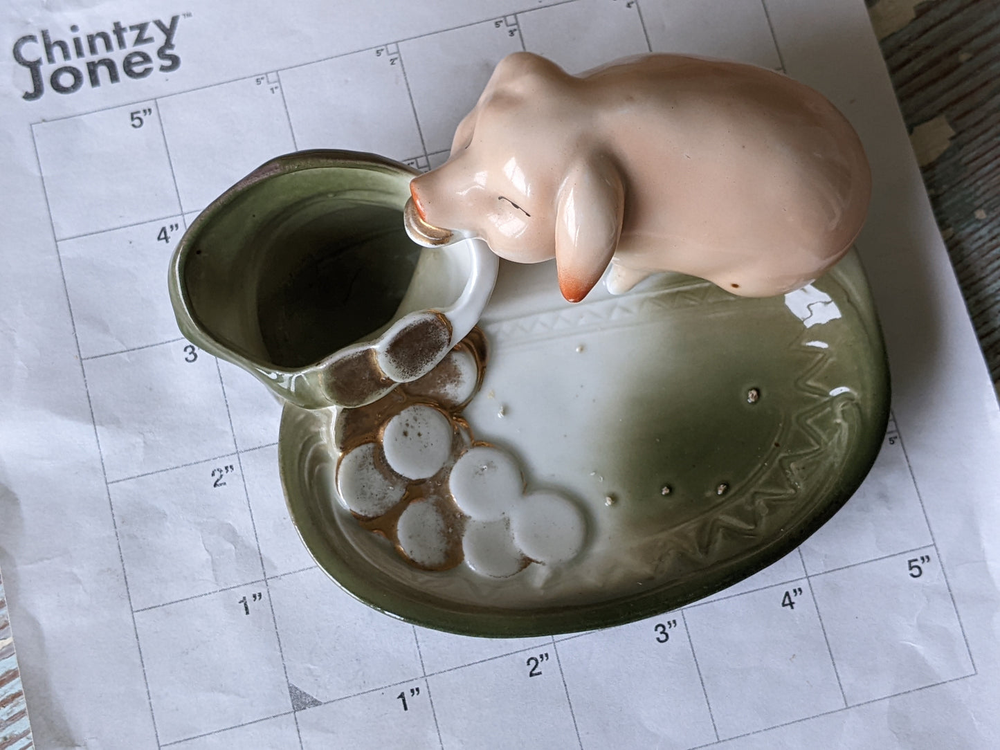 1890s - 1910s Pig Fairing German Hand-painted Porcelain Toothpick Trinket Dish !! Rare Amazing Vintage Gifts & Collectibles